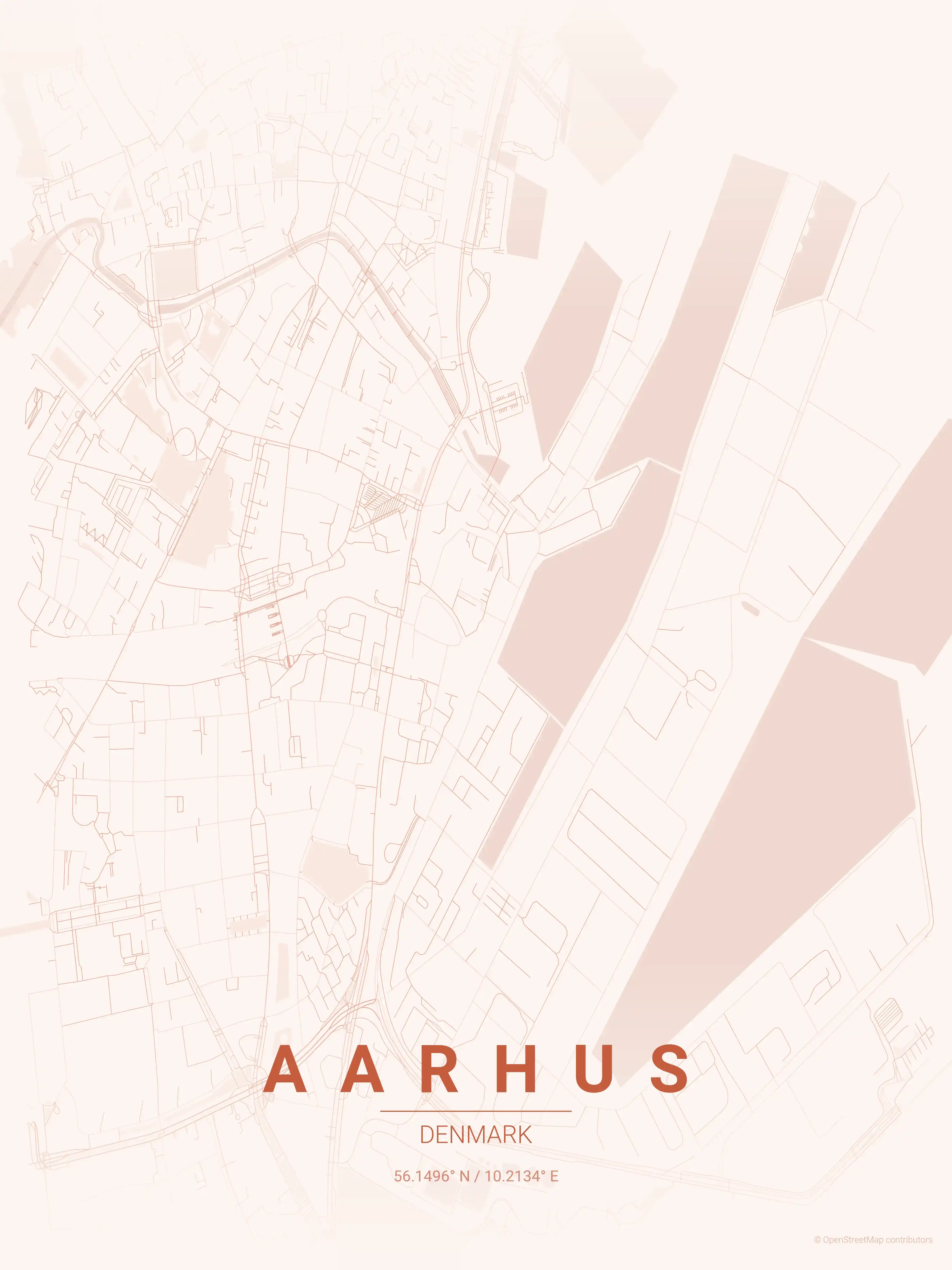 Minimalist sunset street map of Aarhus, Denmark - Urban grid art