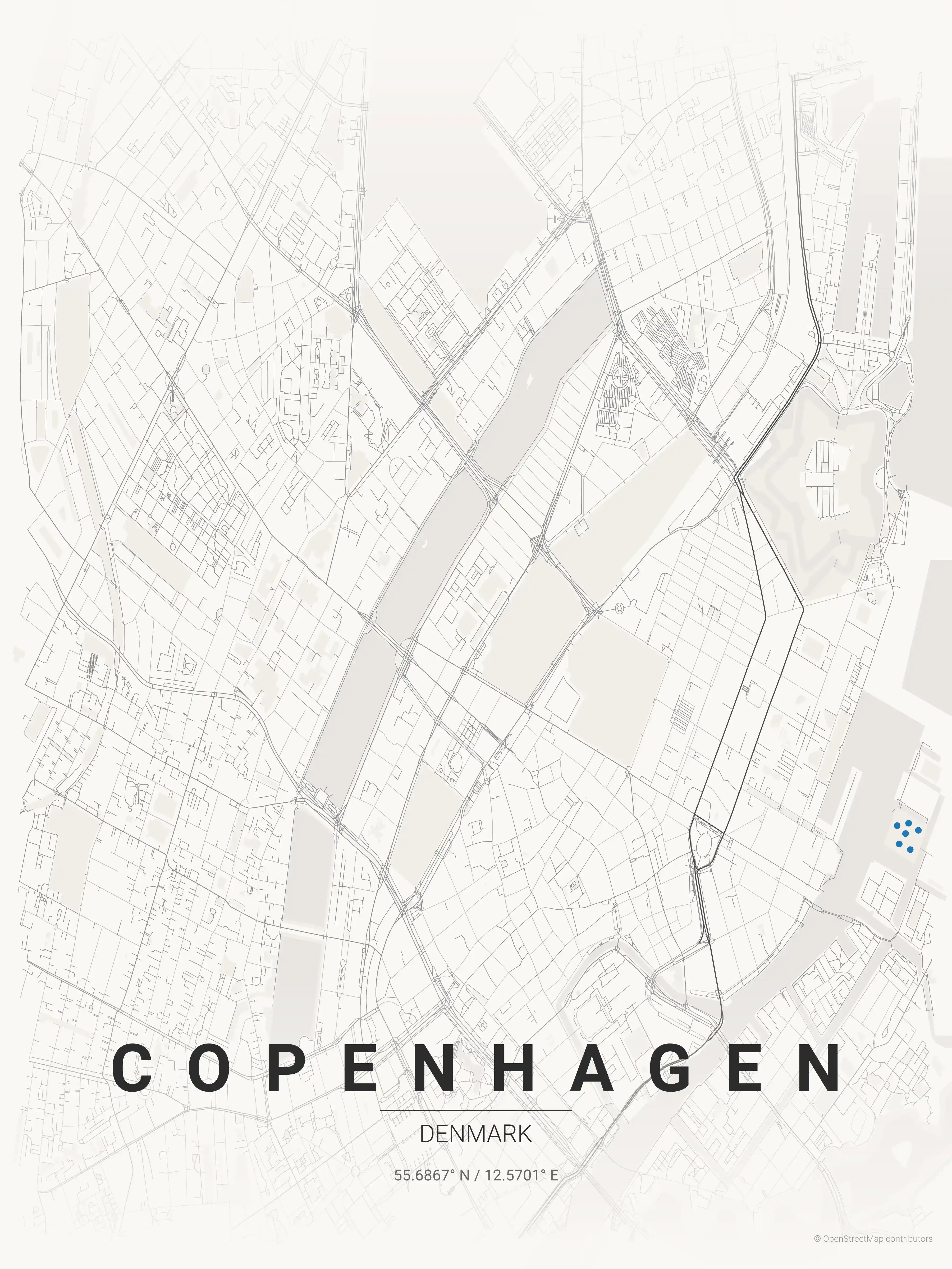 Minimalist japanese_ink street map of Copenhagen, Denmark - Urban grid art