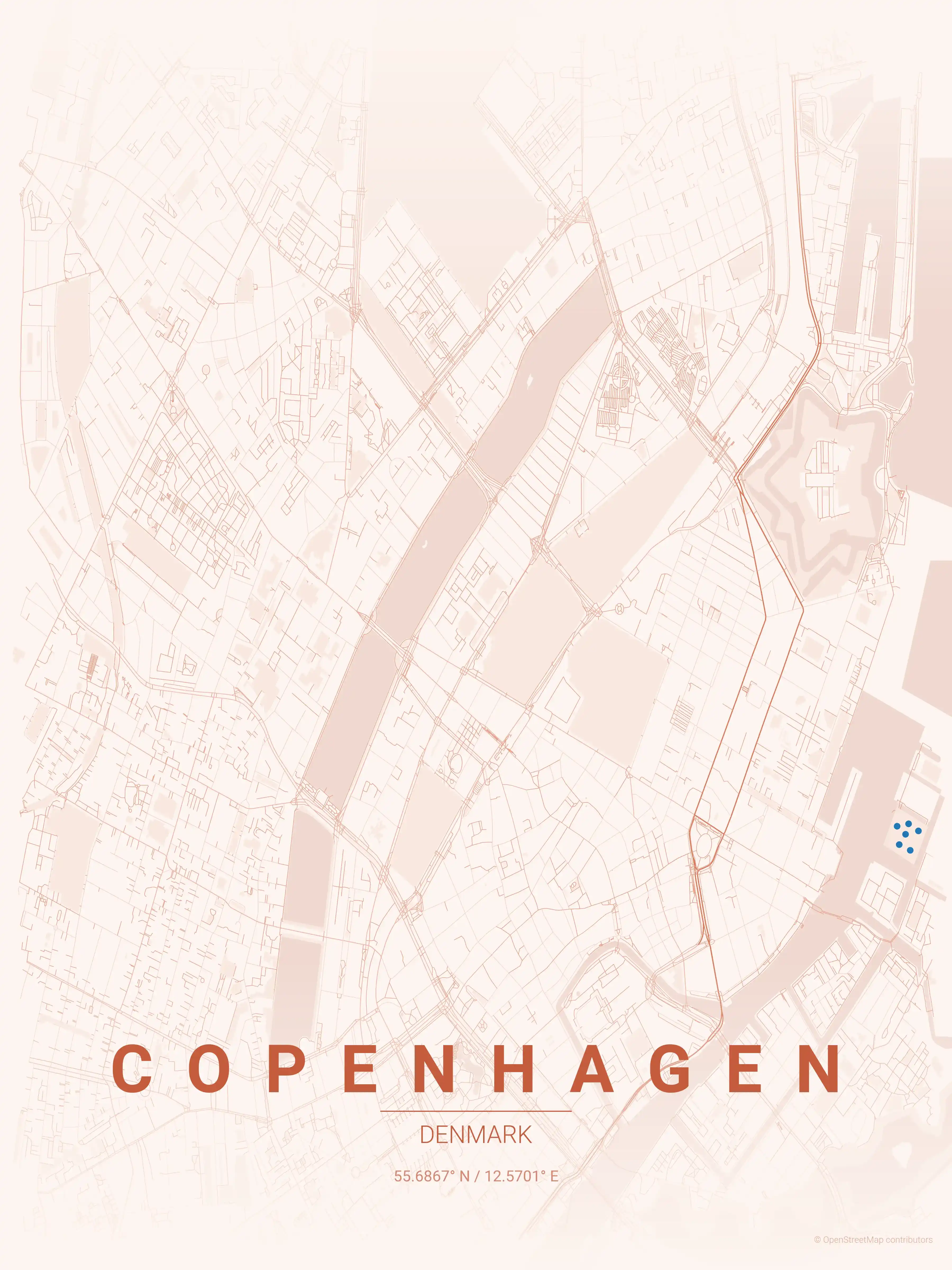 Minimalist sunset street map of Copenhagen, Denmark - Urban grid art
