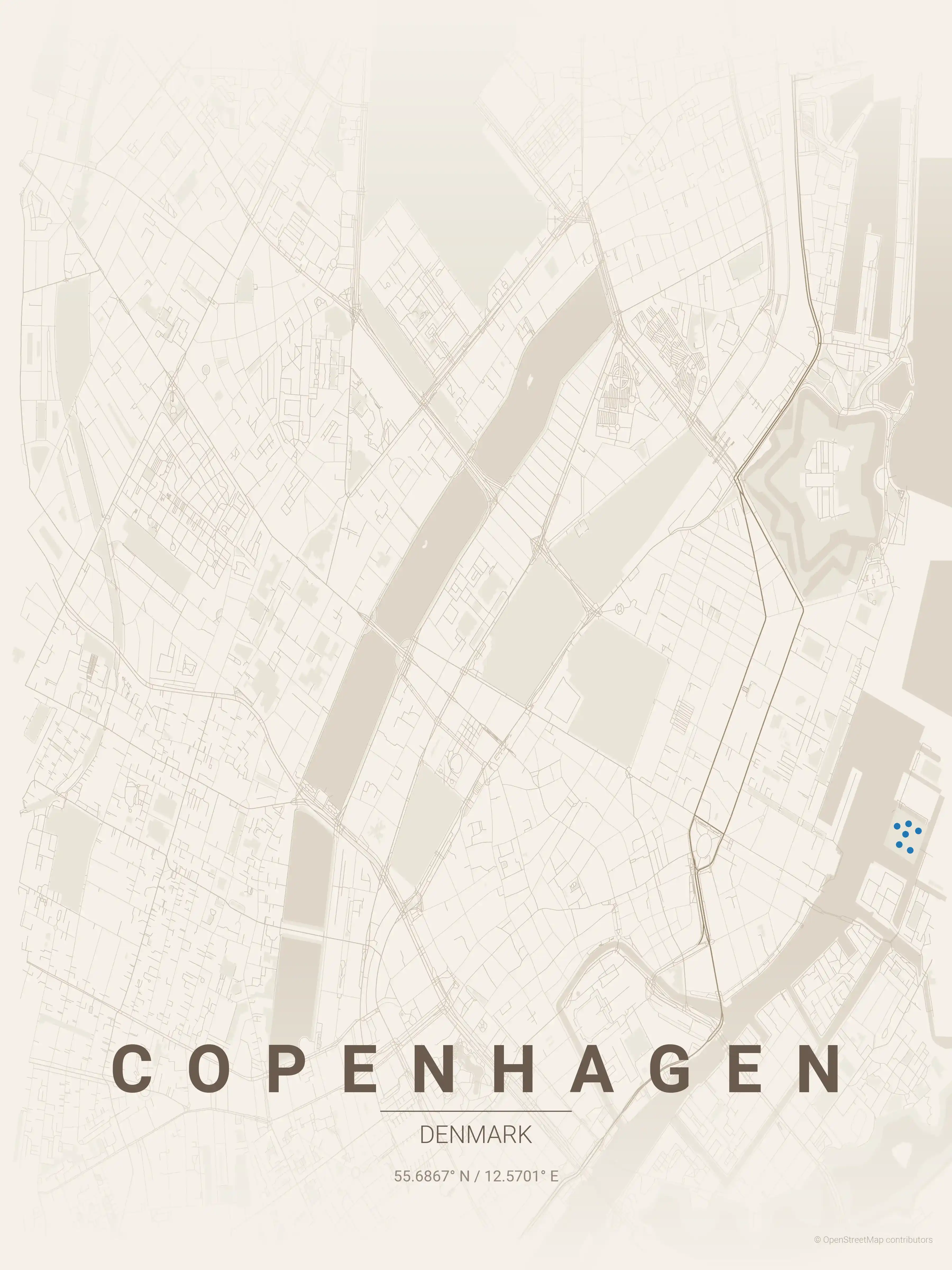 Minimalist warm_beige street map of Copenhagen, Denmark - Urban grid art