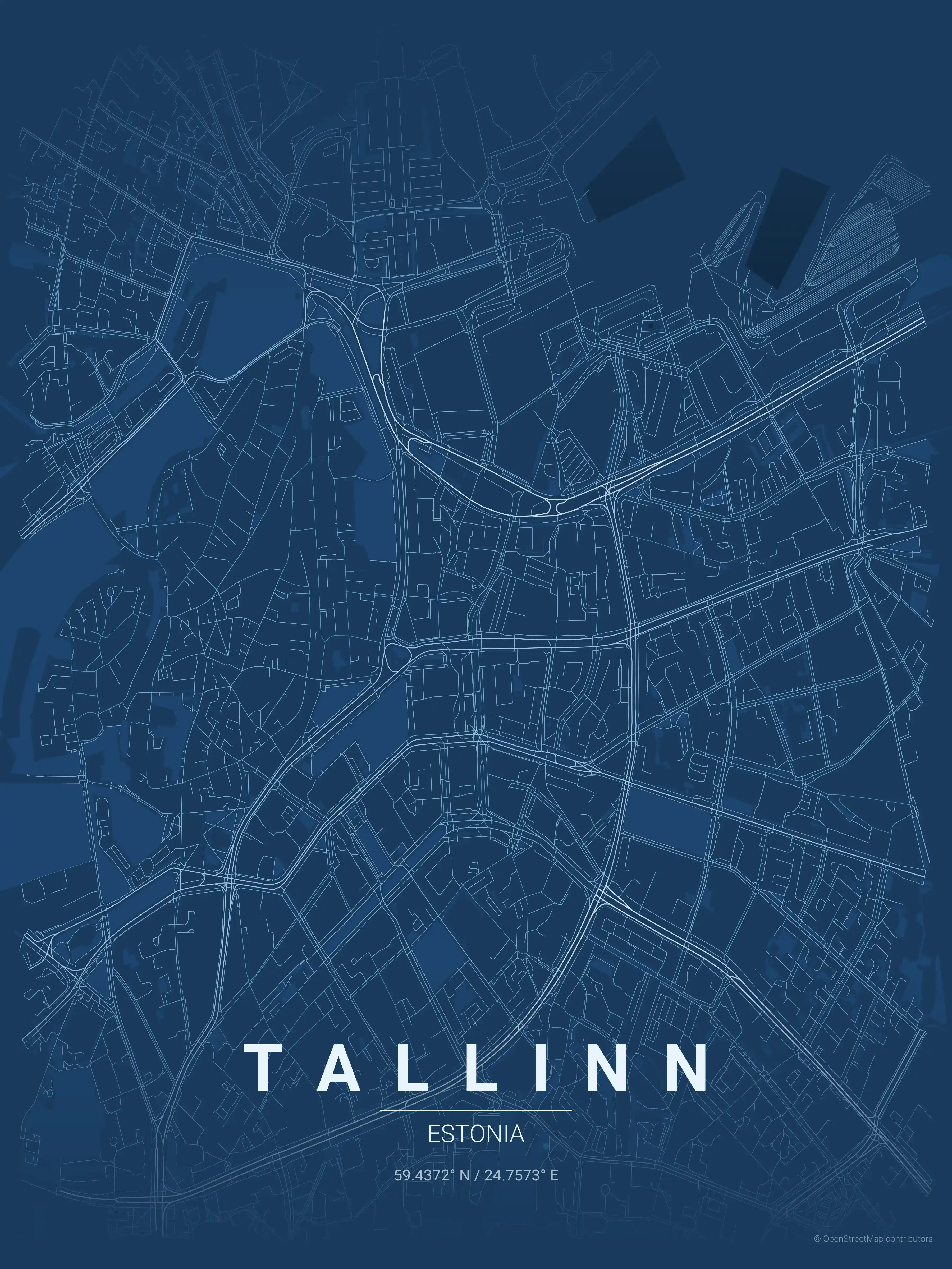 Minimalist blueprint street map of Tallinn, Estonia - Urban grid art