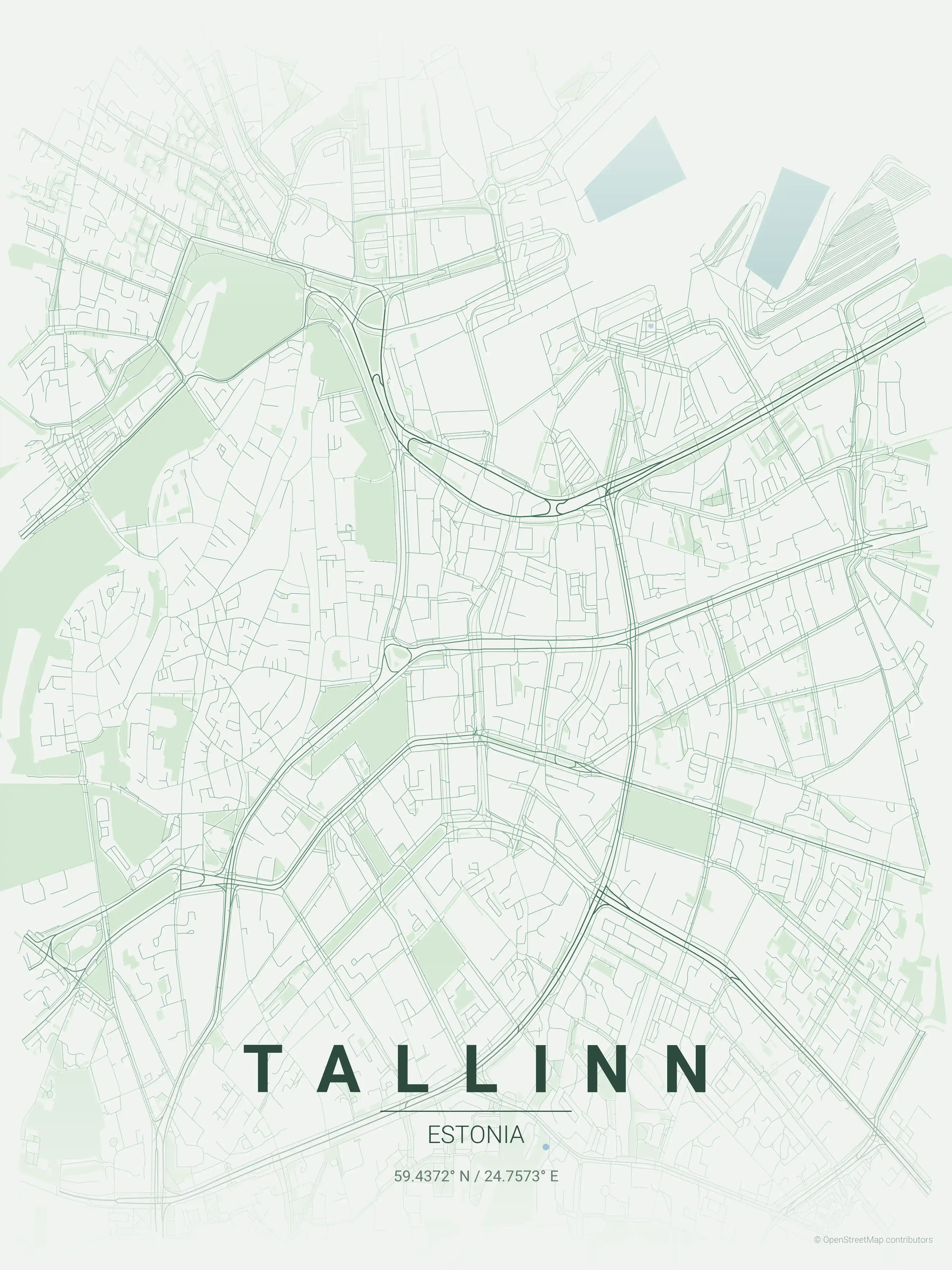 Minimalist forest street map of Tallinn, Estonia - Urban grid art