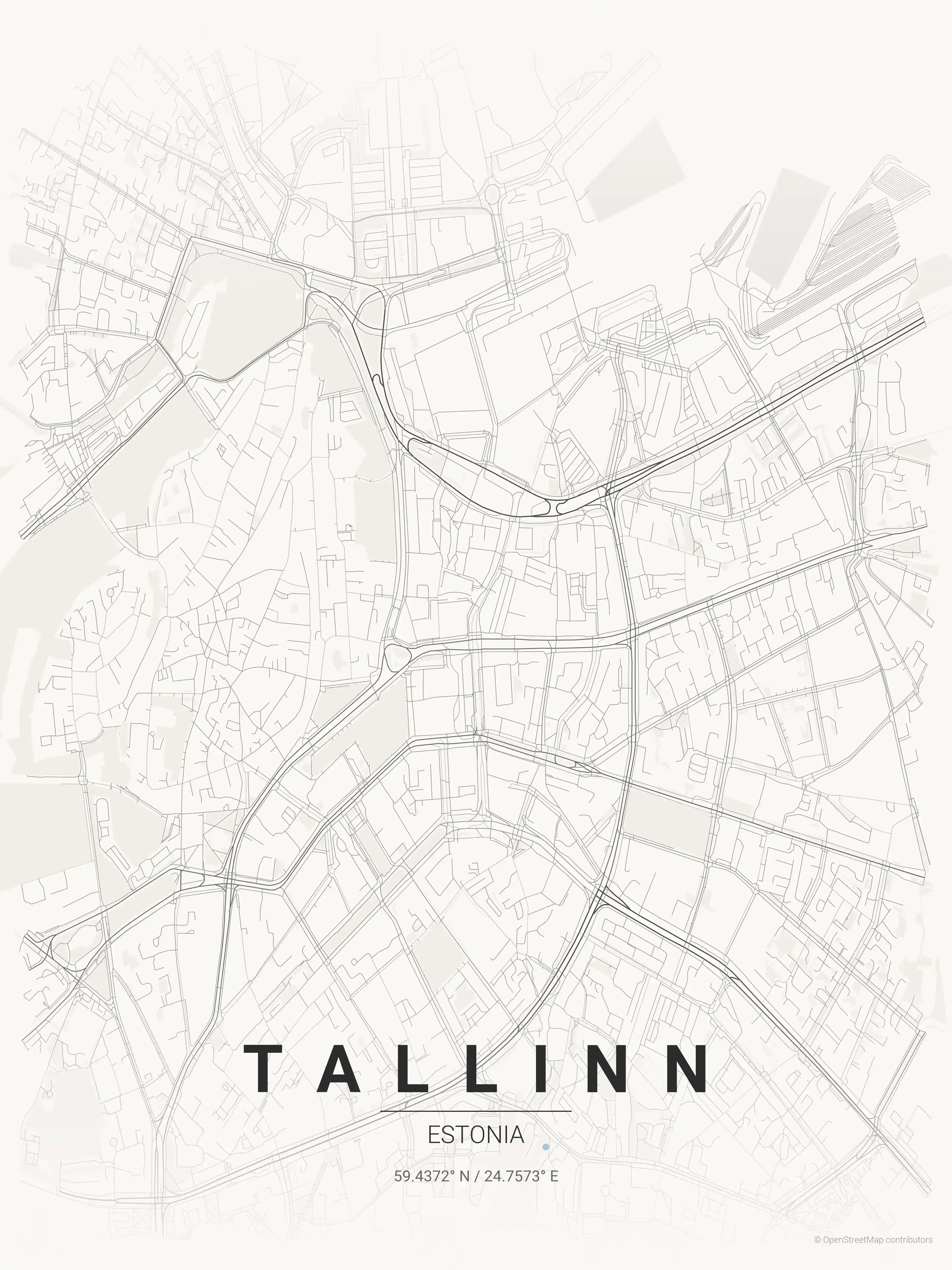 Minimalist japanese_ink street map of Tallinn, Estonia - Urban grid art