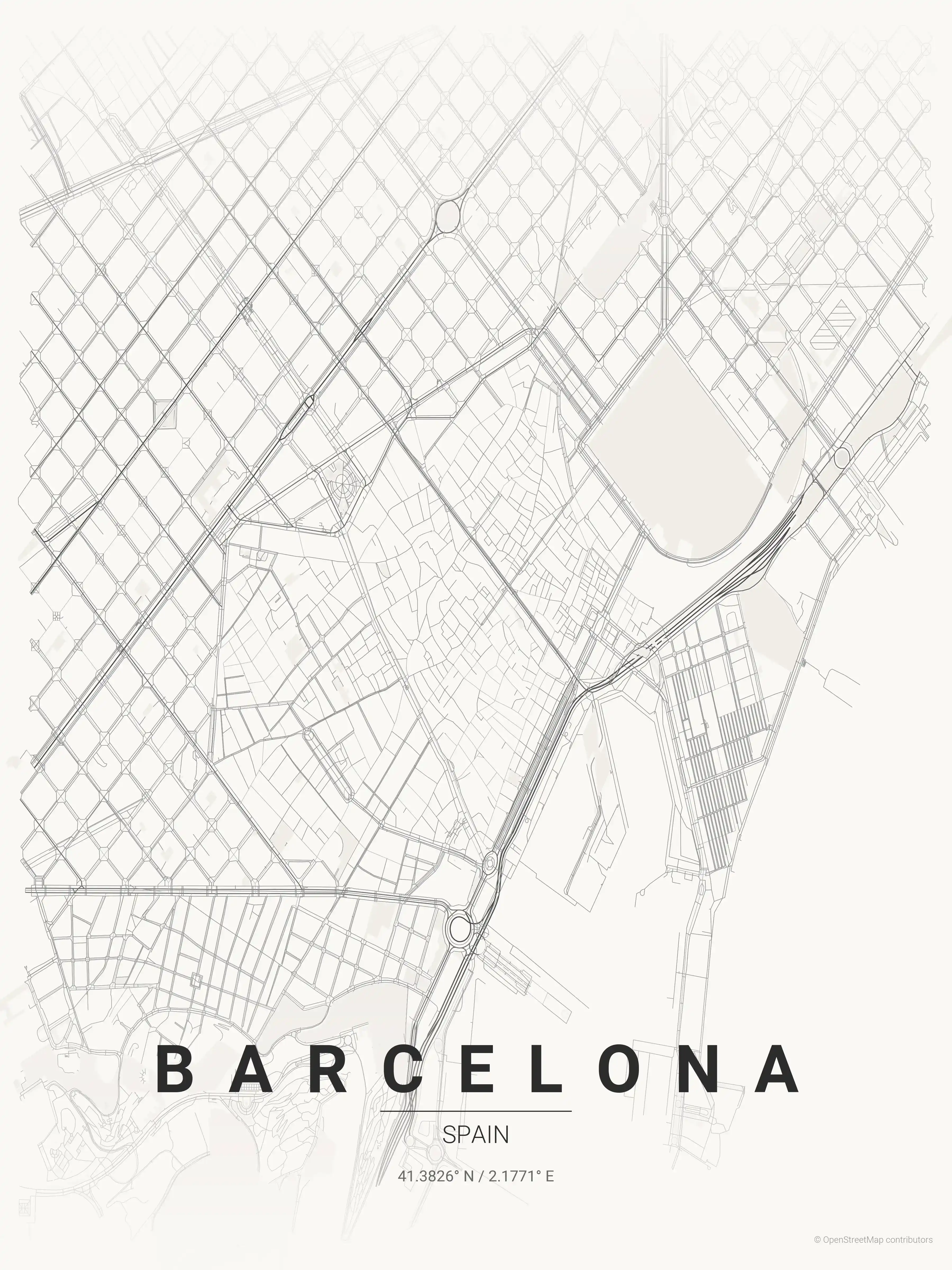 Minimalist japanese_ink street map of Barcelona, Spain - Urban grid art