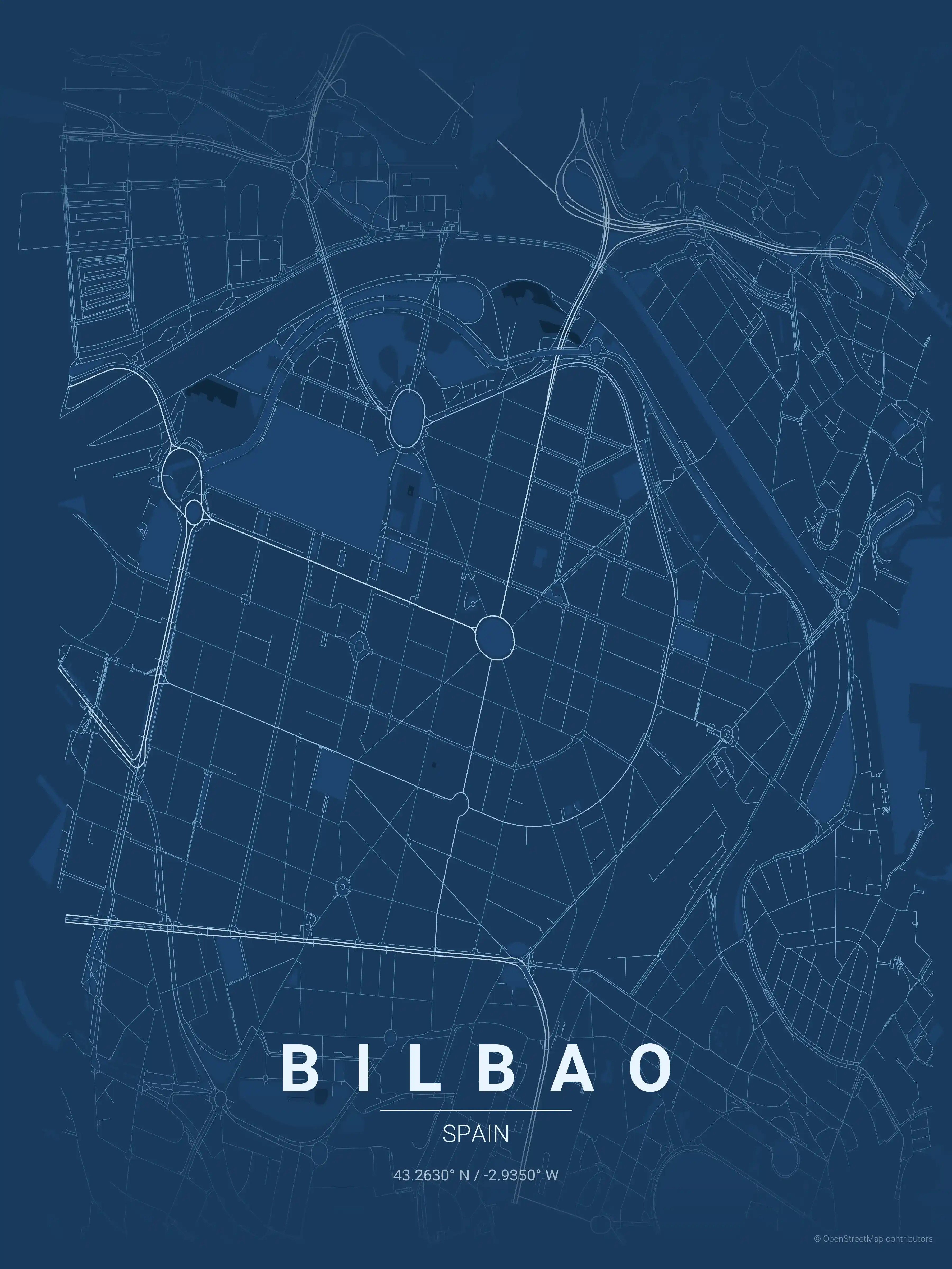 Minimalist blueprint street map of Bilbao, Spain - Urban grid art