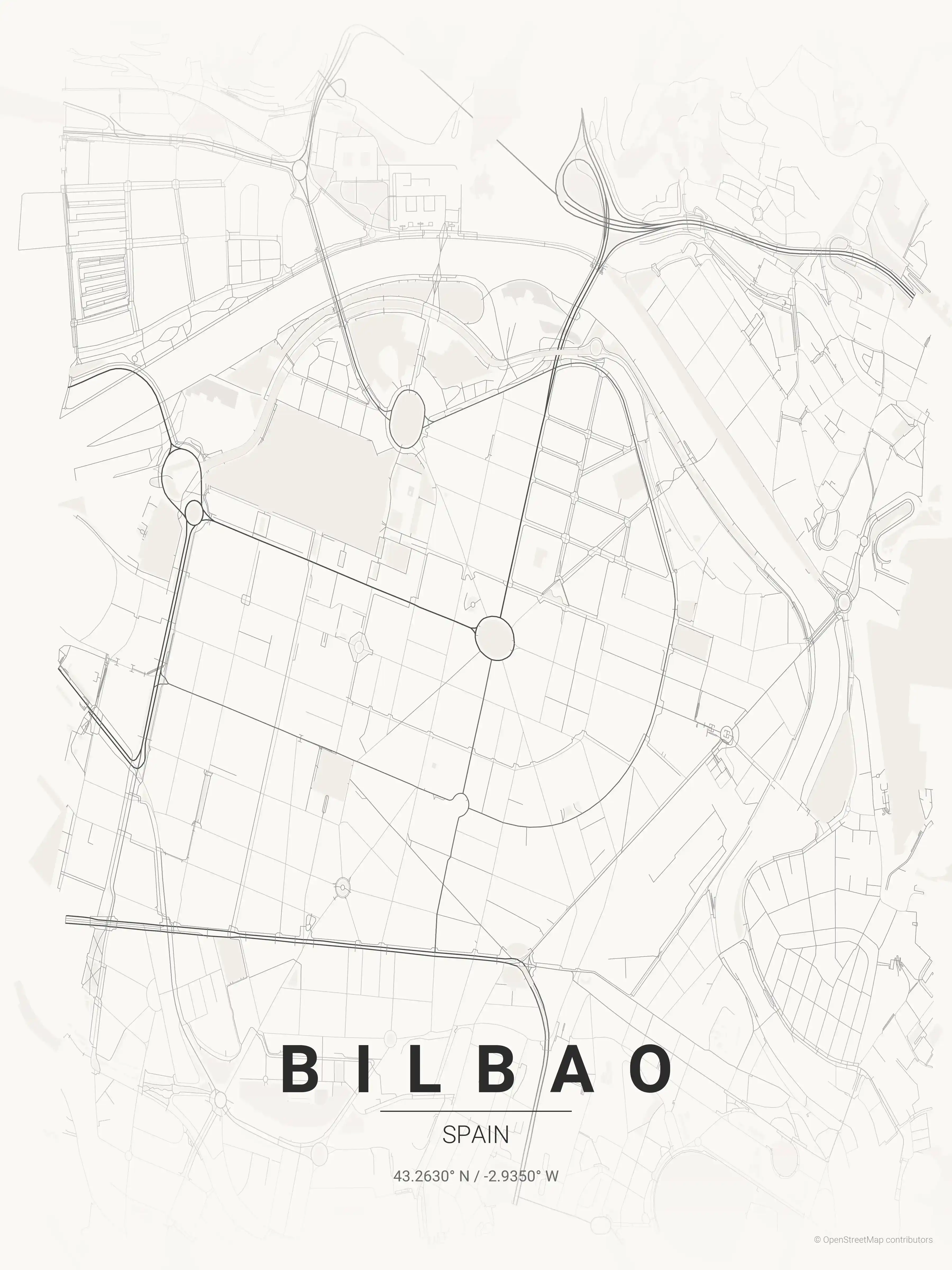 Minimalist japanese_ink street map of Bilbao, Spain - Urban grid art