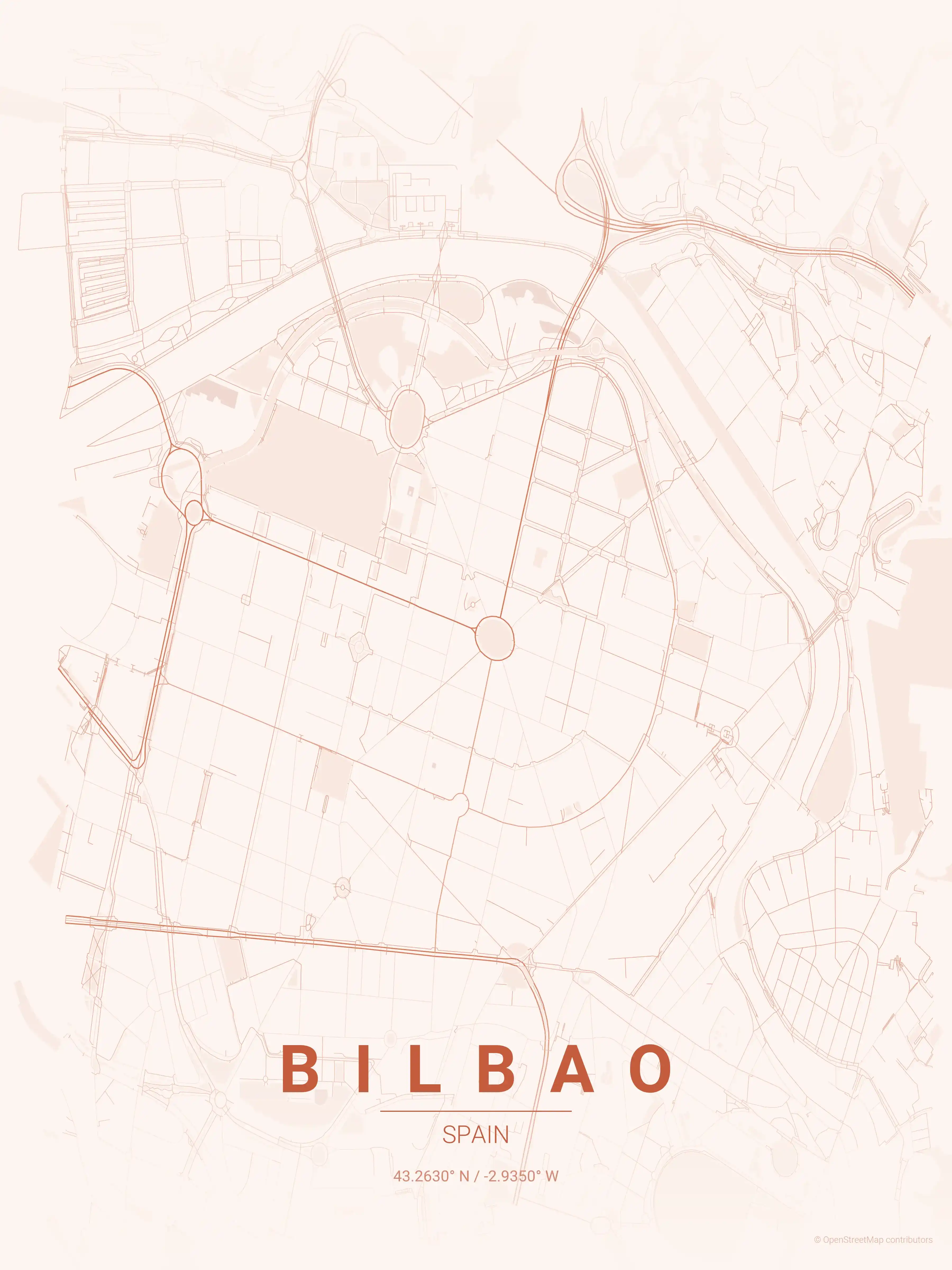Minimalist sunset street map of Bilbao, Spain - Urban grid art