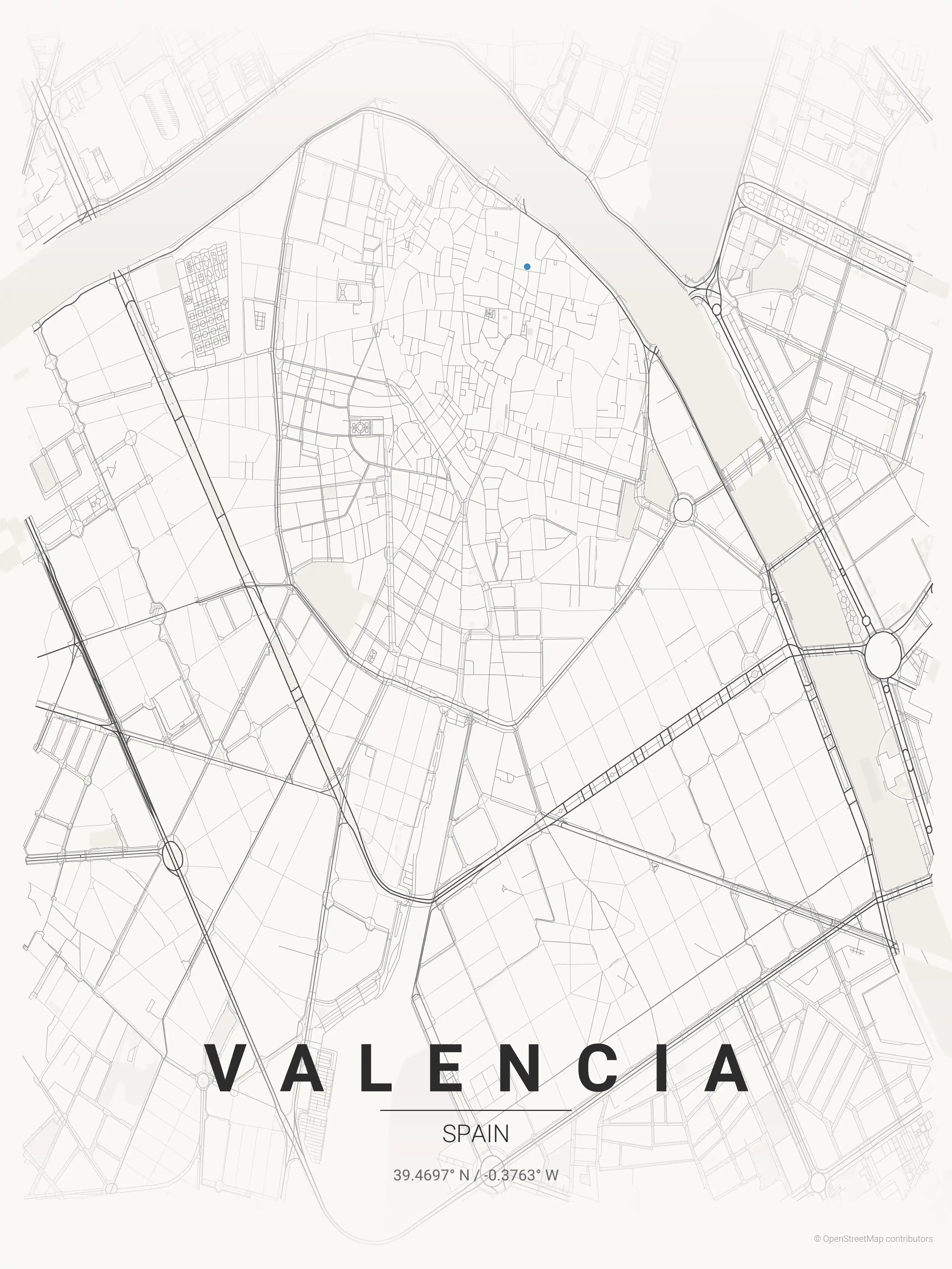 Minimalist japanese_ink street map of Valencia, Spain - Urban grid art