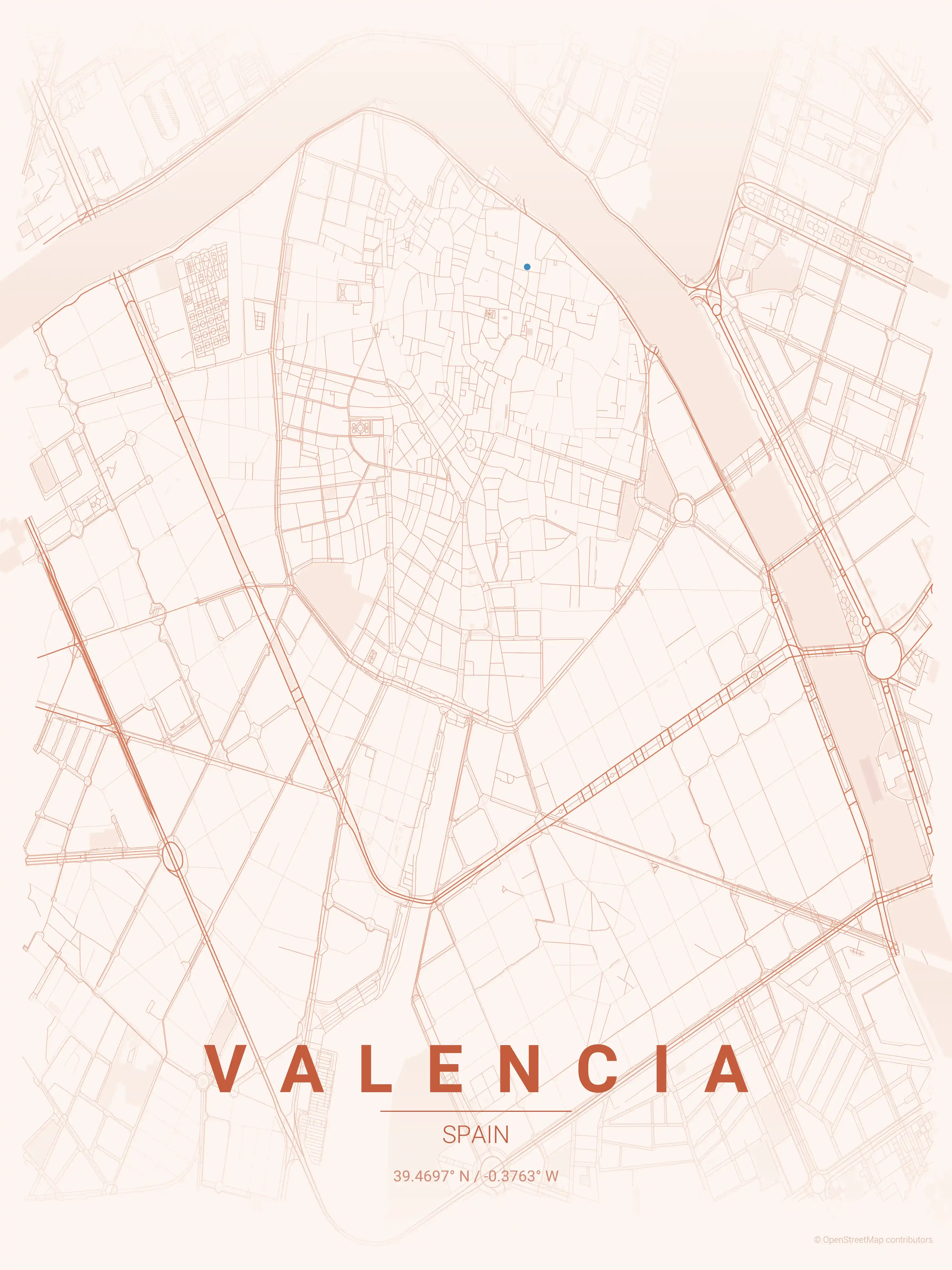 Minimalist sunset street map of Valencia, Spain - Urban grid art
