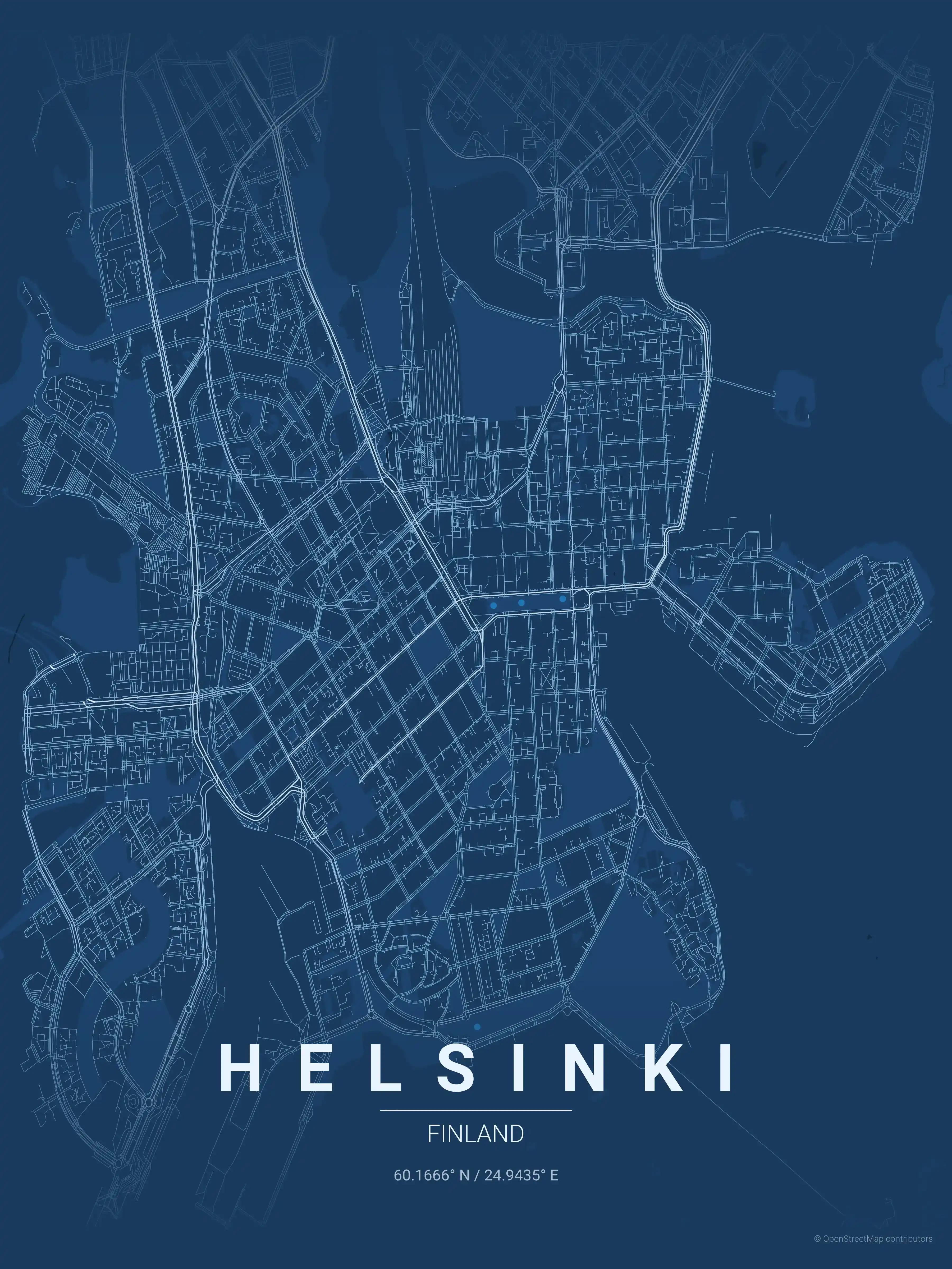 Minimalist blueprint street map of Helsinki, Finland - Urban grid art