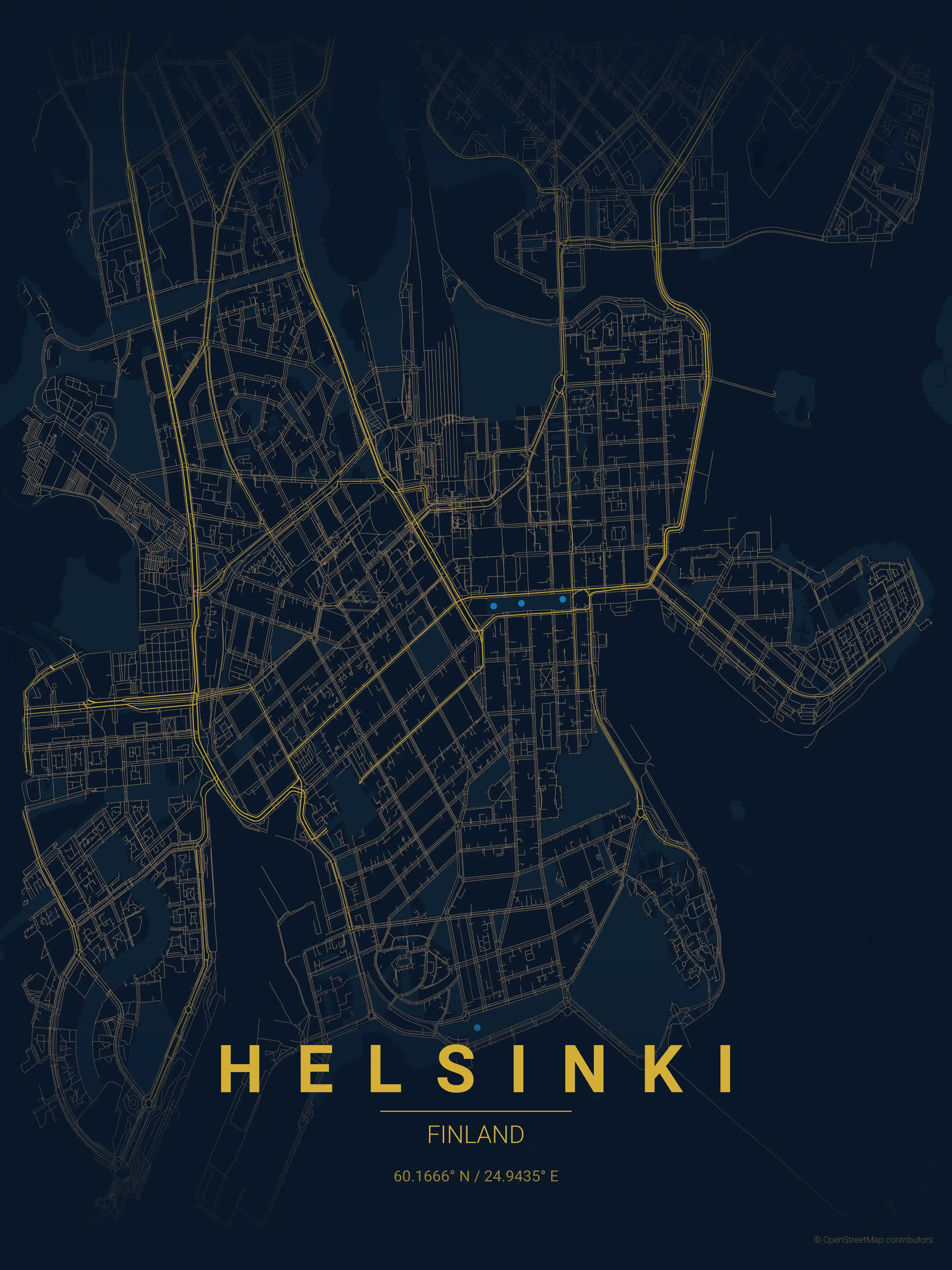 Minimalist midnight_blue street map of Helsinki, Finland - Urban grid art