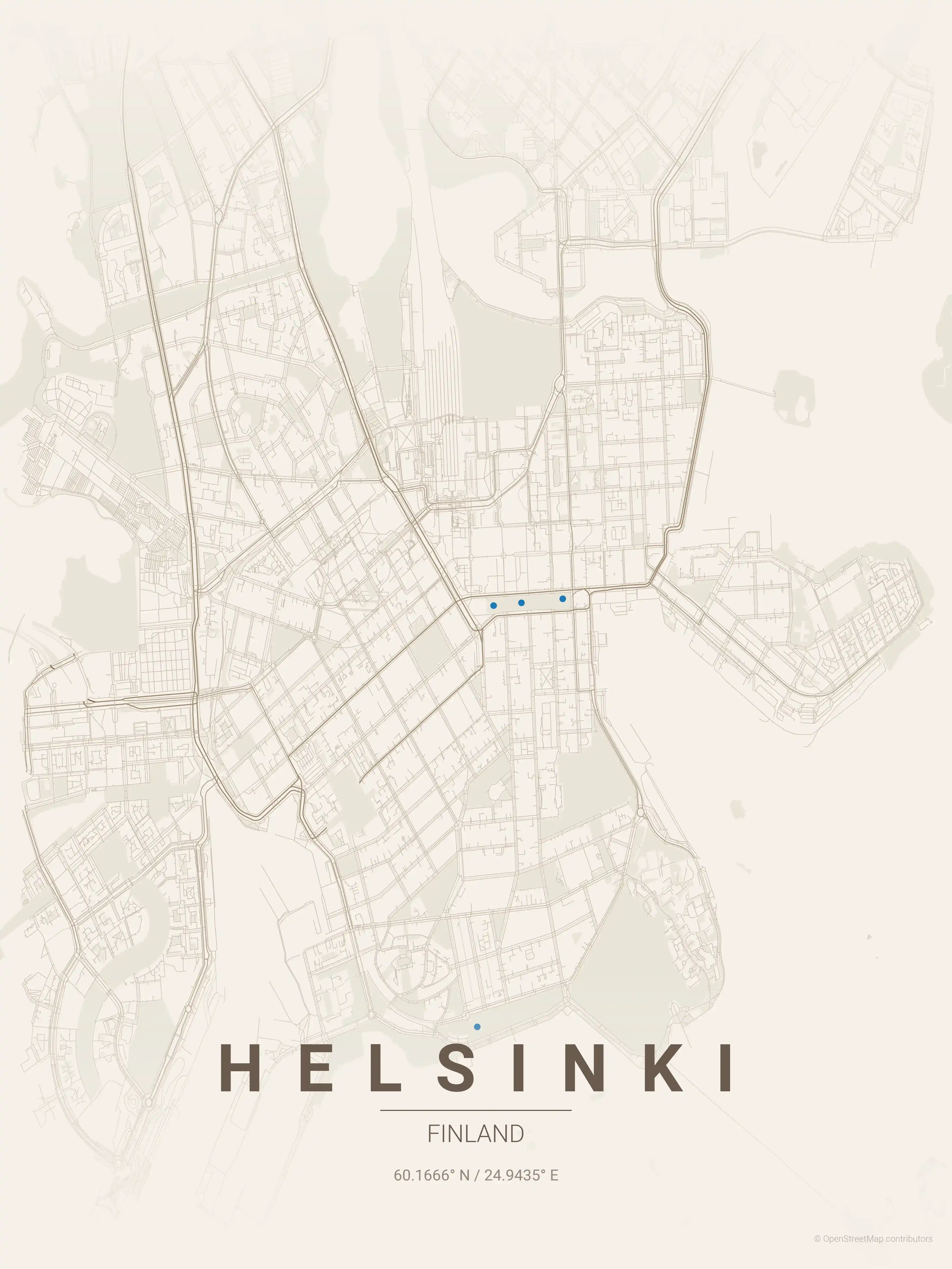 Minimalist warm_beige street map of Helsinki, Finland - Urban grid art