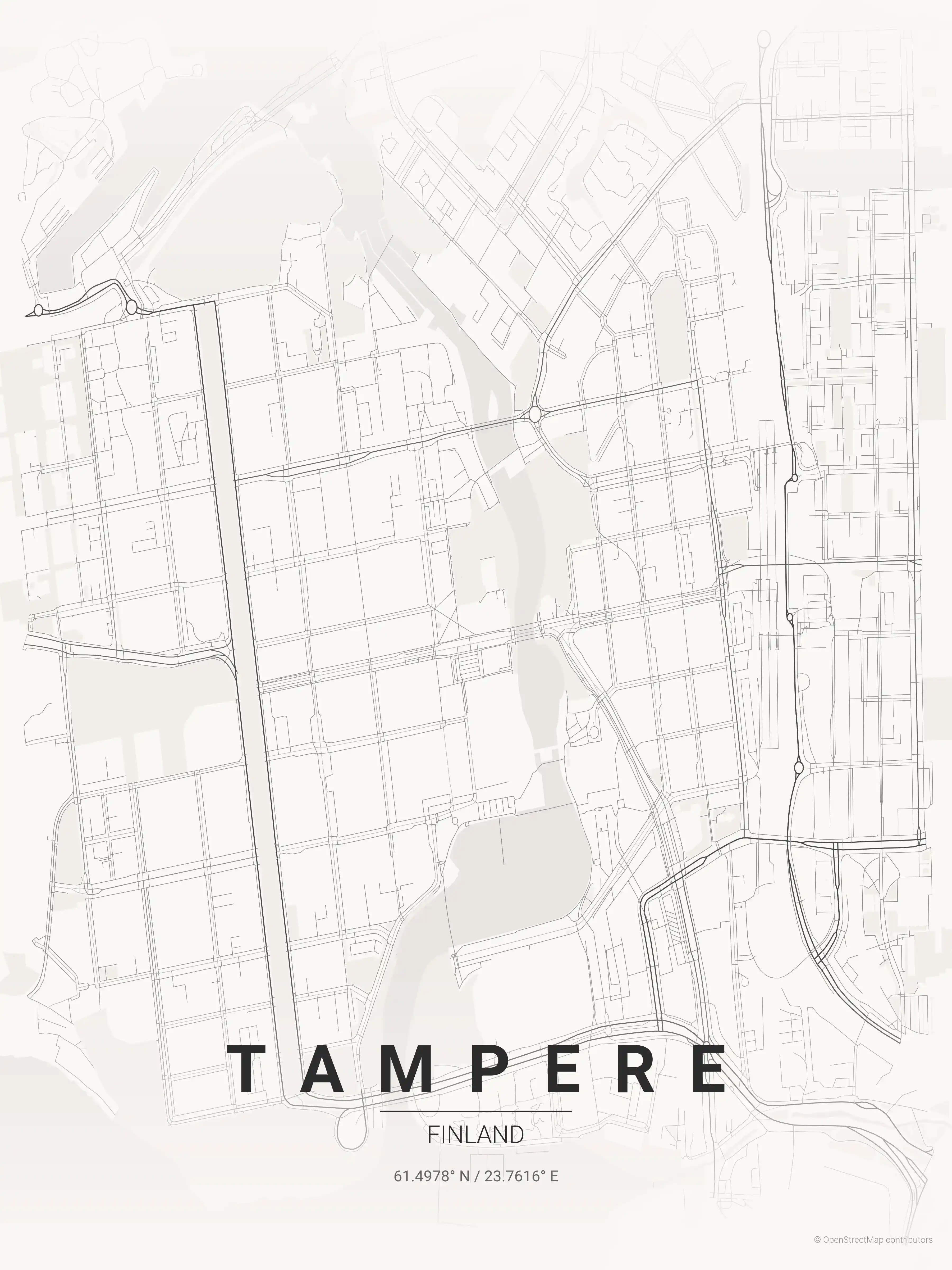 Minimalist japanese_ink street map of Tampere, Finland - Urban grid art