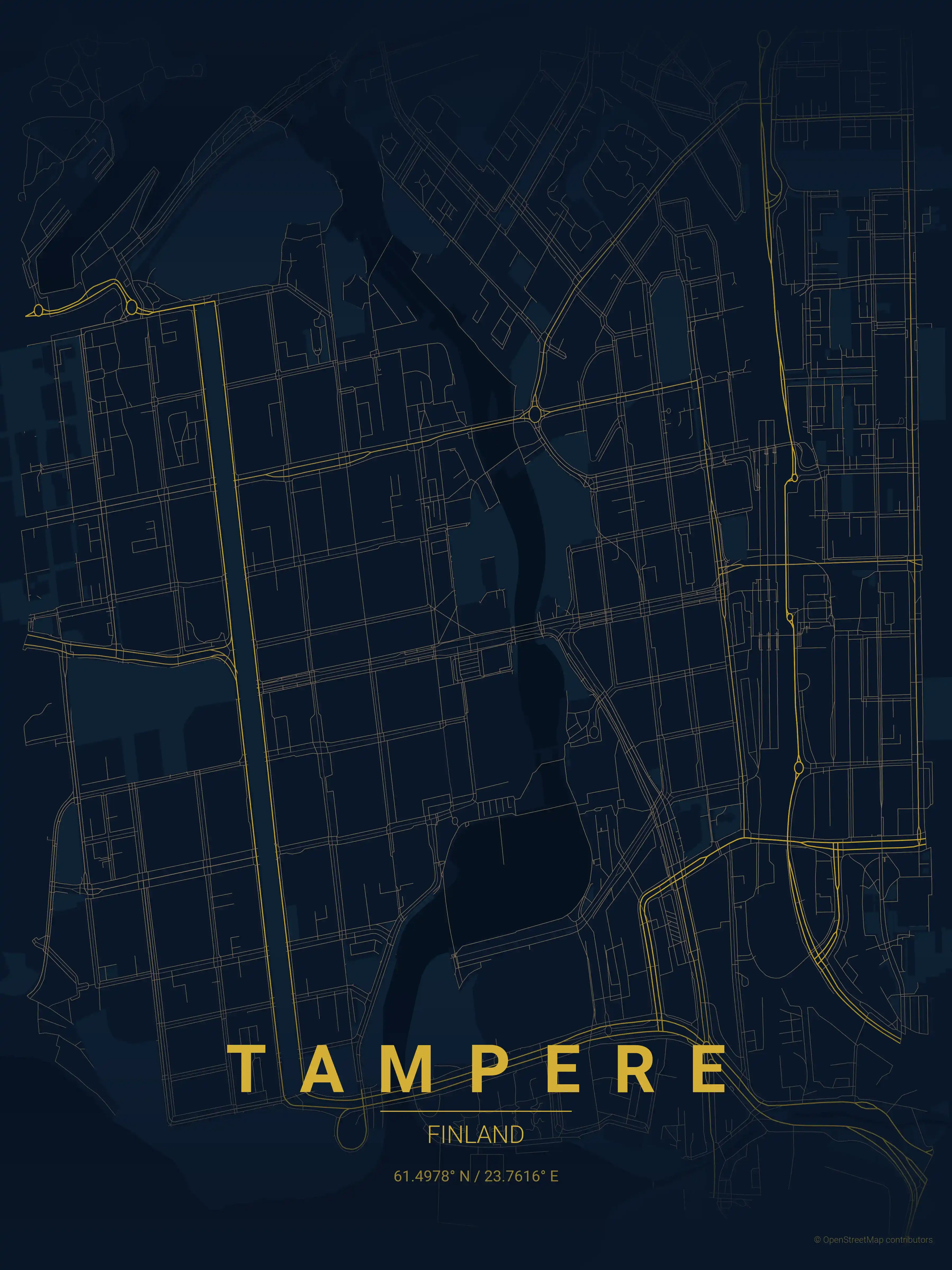 Minimalist midnight_blue street map of Tampere, Finland - Urban grid art