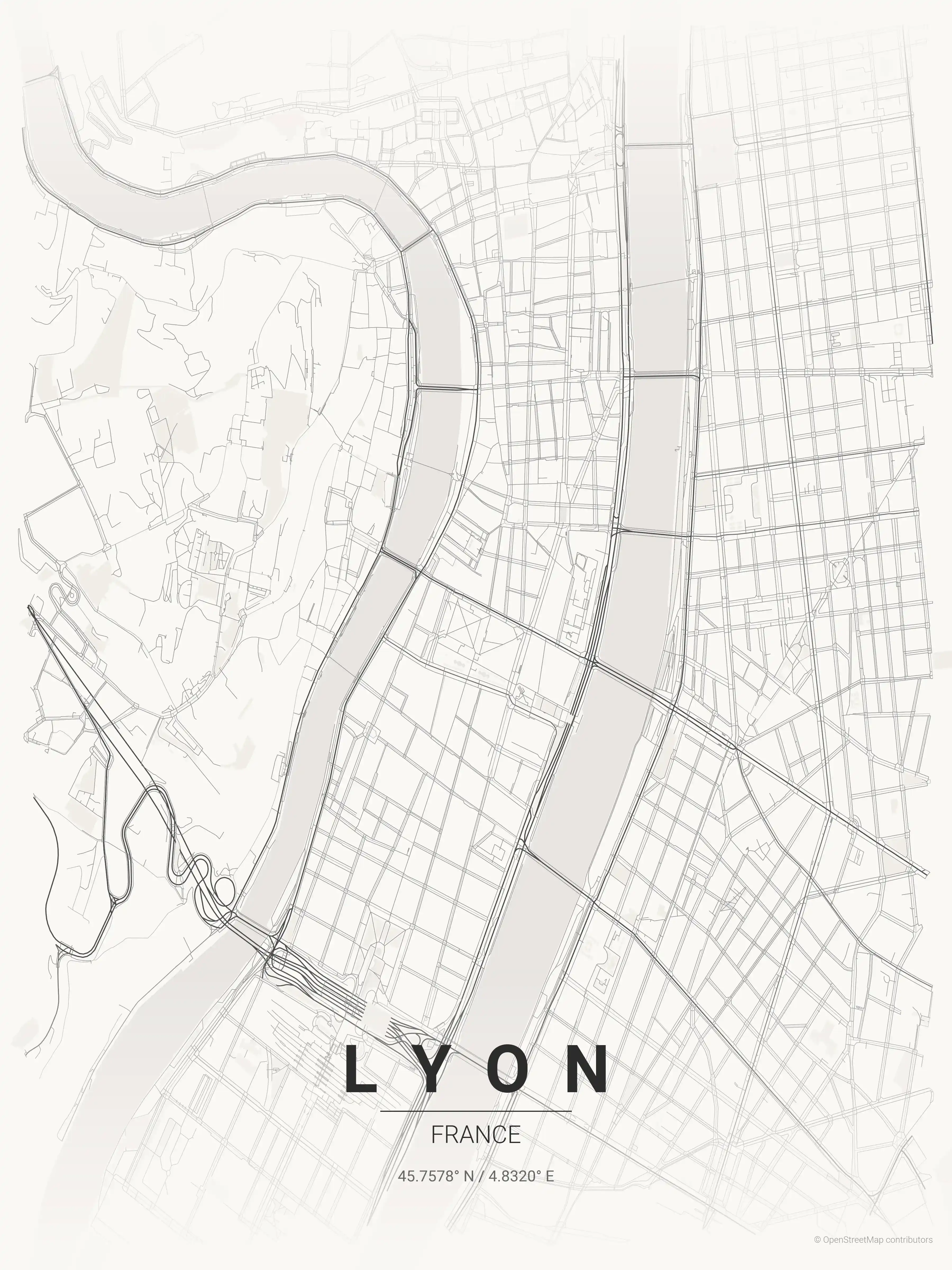Minimalist japanese_ink street map of Lyon, France - Urban grid art