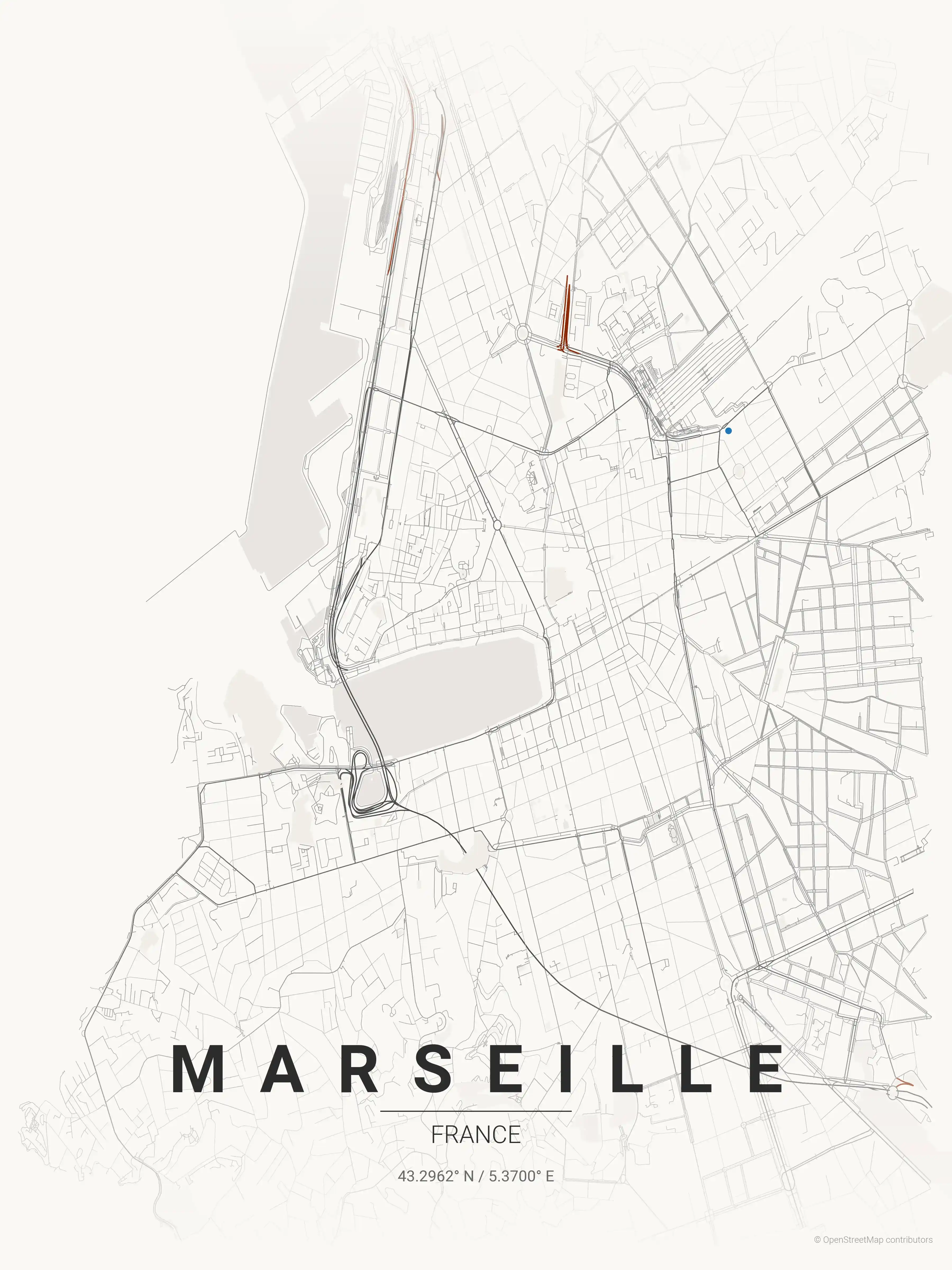 Minimalist japanese_ink street map of Marseille, France - Urban grid art