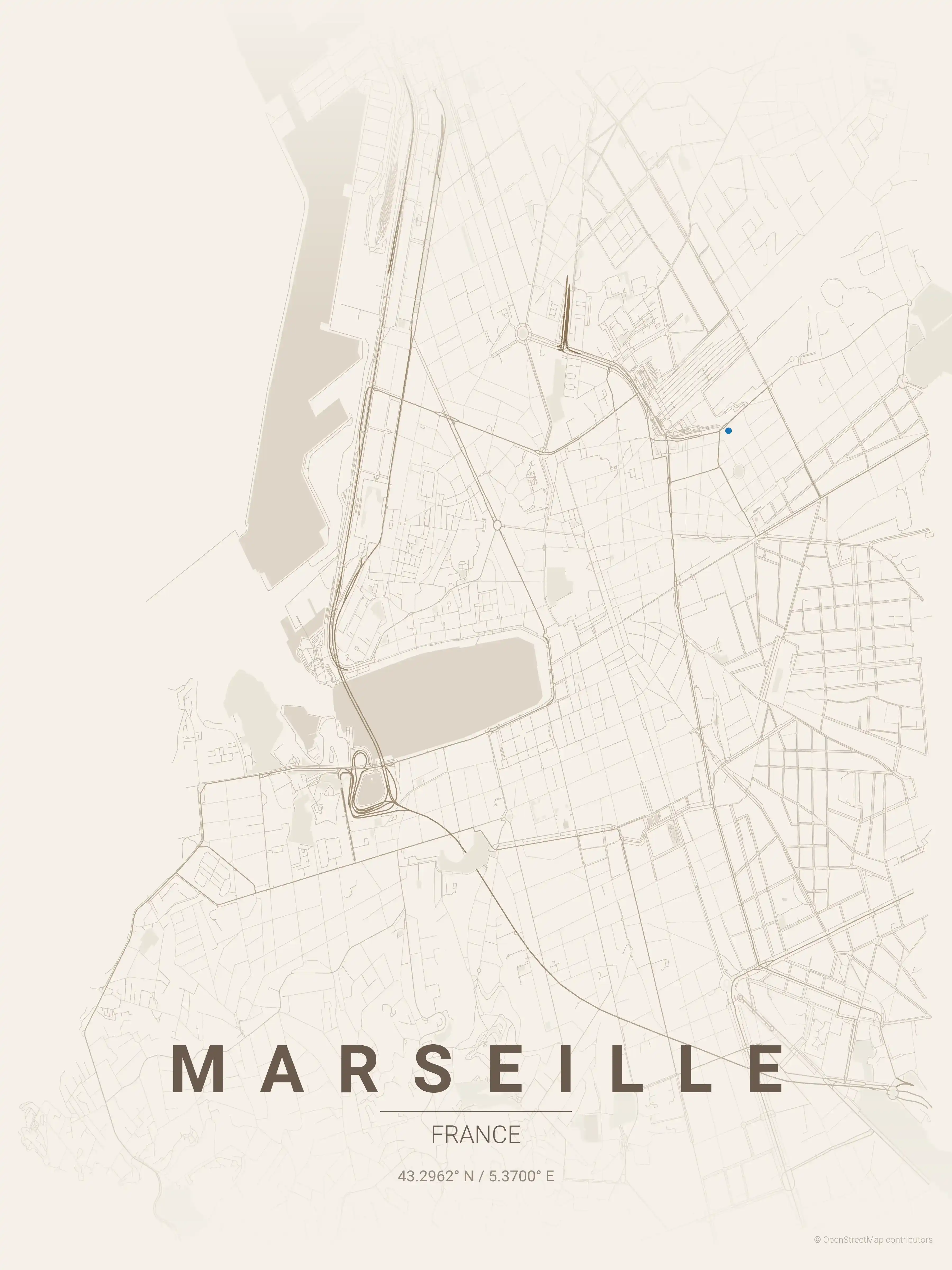 Minimalist warm_beige street map of Marseille, France - Urban grid art