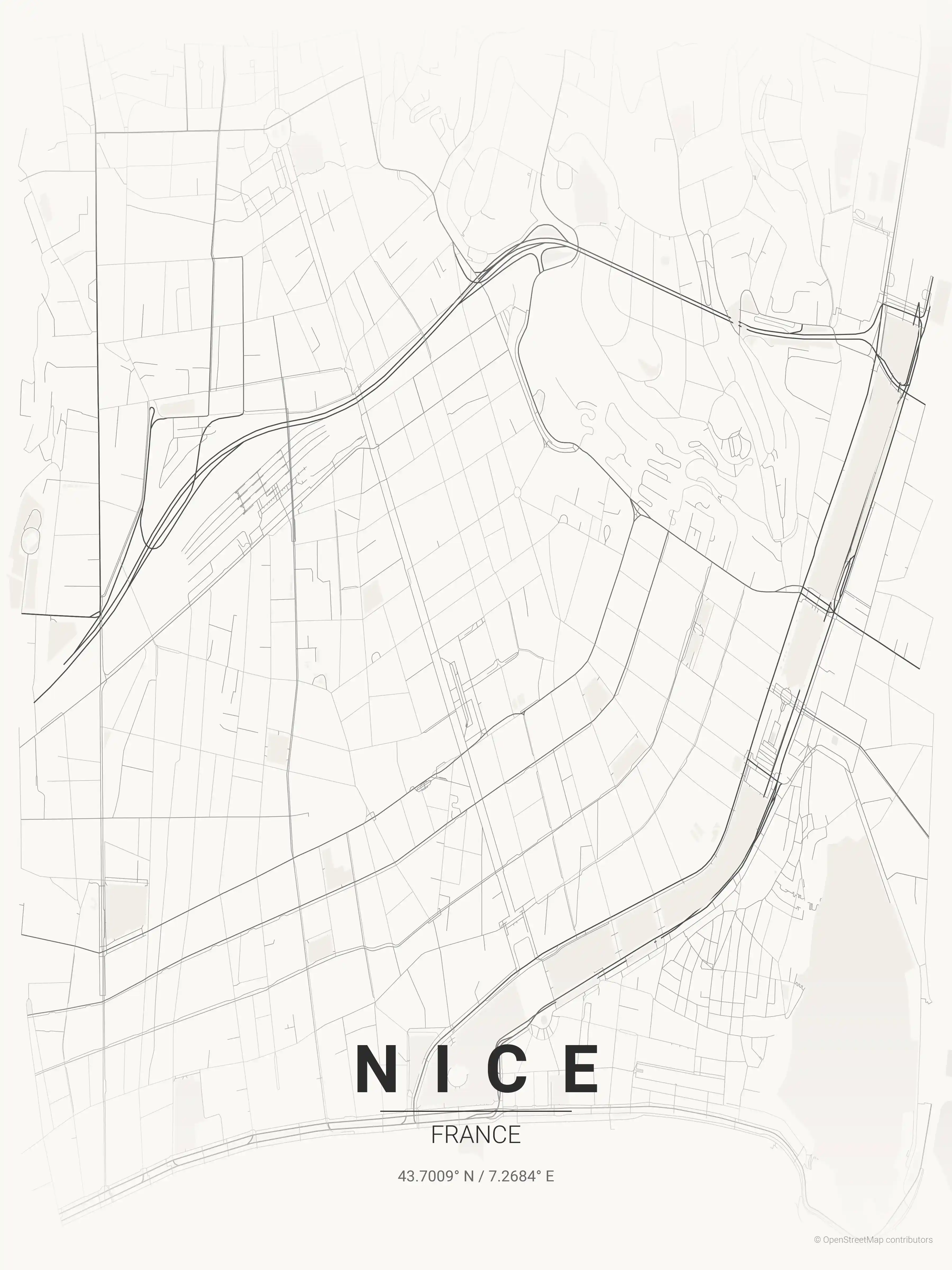 Minimalist japanese_ink street map of Nice, France - Urban grid art