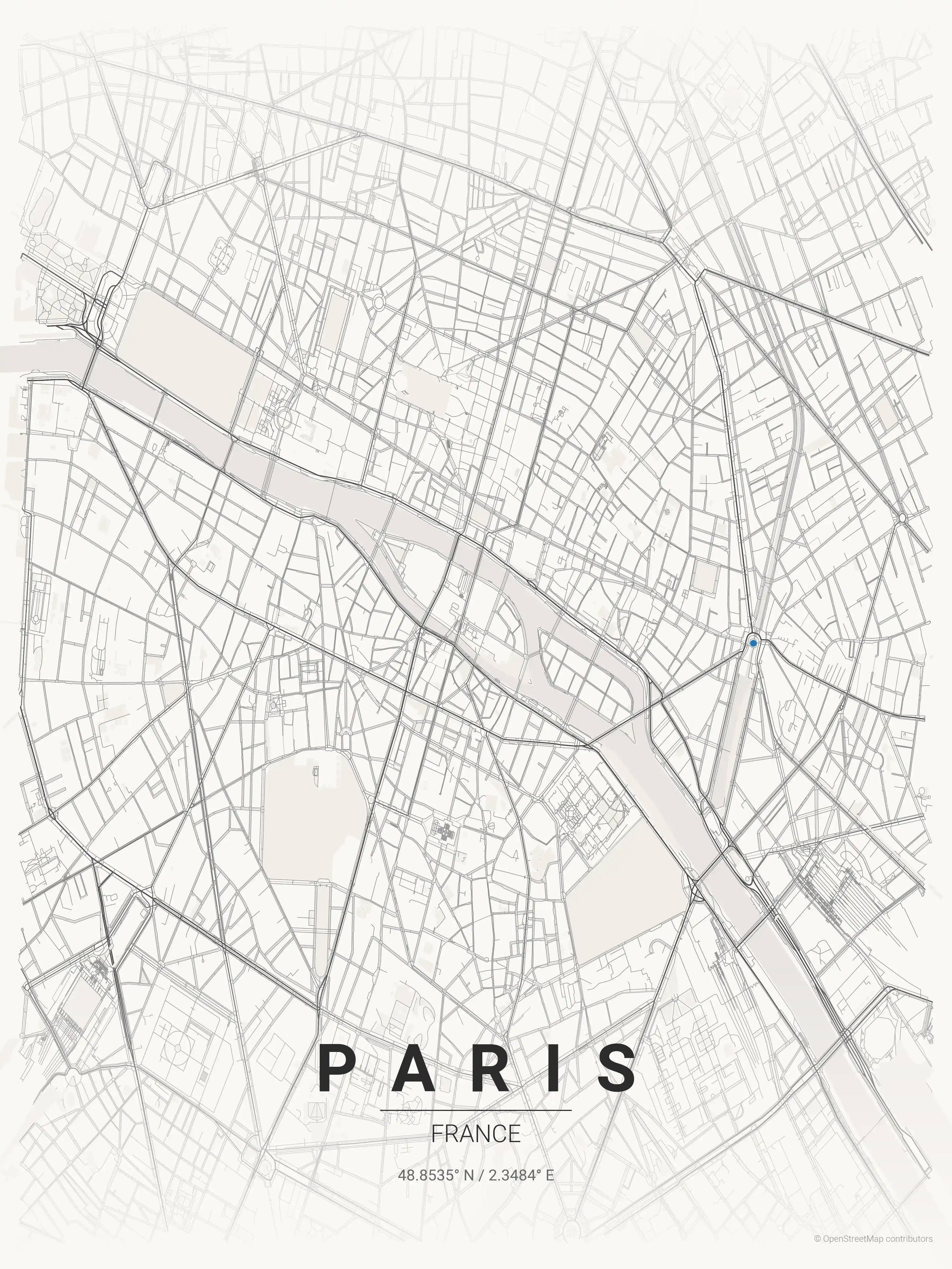 Minimalist japanese_ink street map of Paris, France - Urban grid art