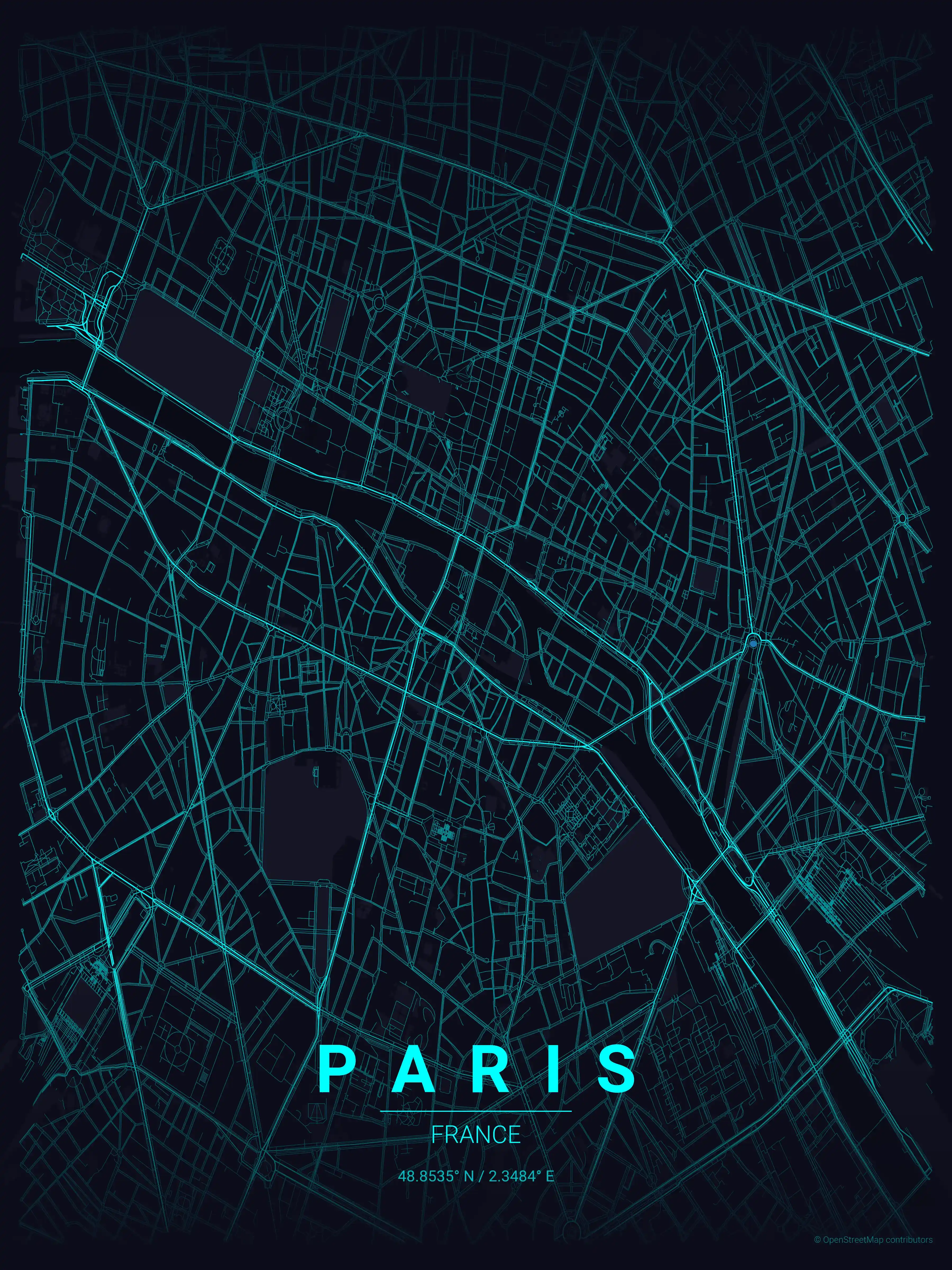 Minimalist neon_cyberpunk street map of Paris, France - Urban grid art