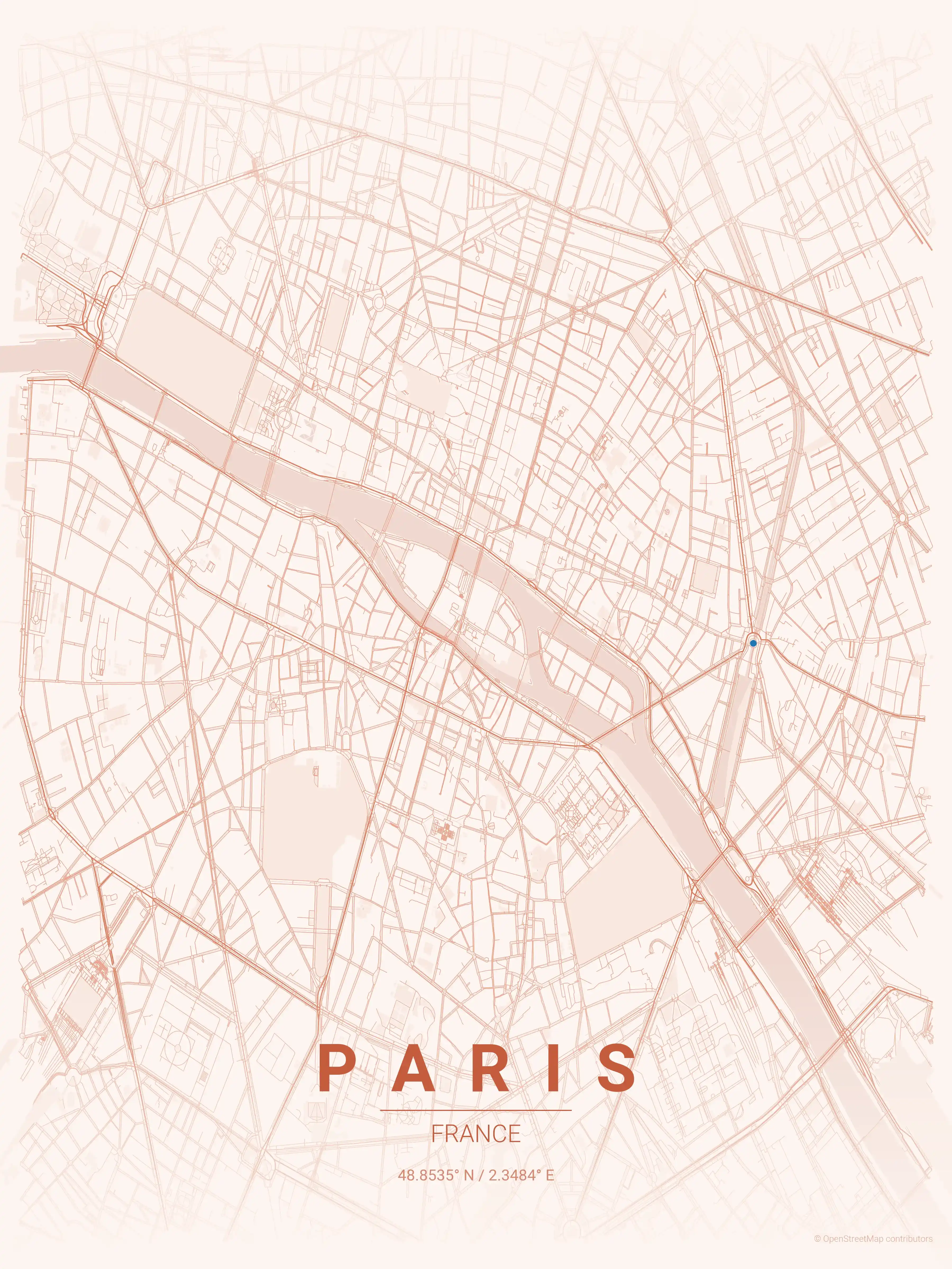 Minimalist sunset street map of Paris, France - Urban grid art