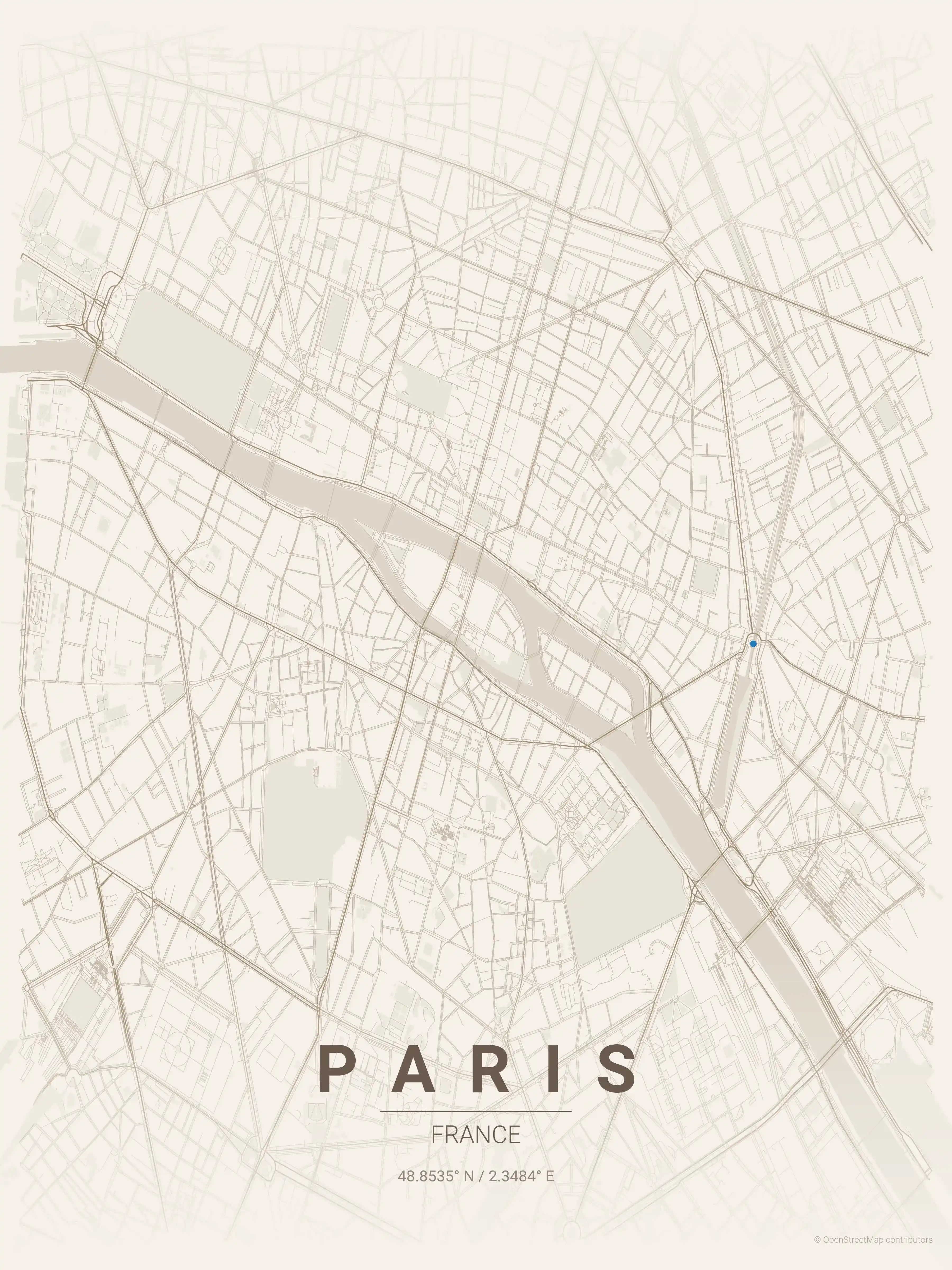 Minimalist warm_beige street map of Paris, France - Urban grid art