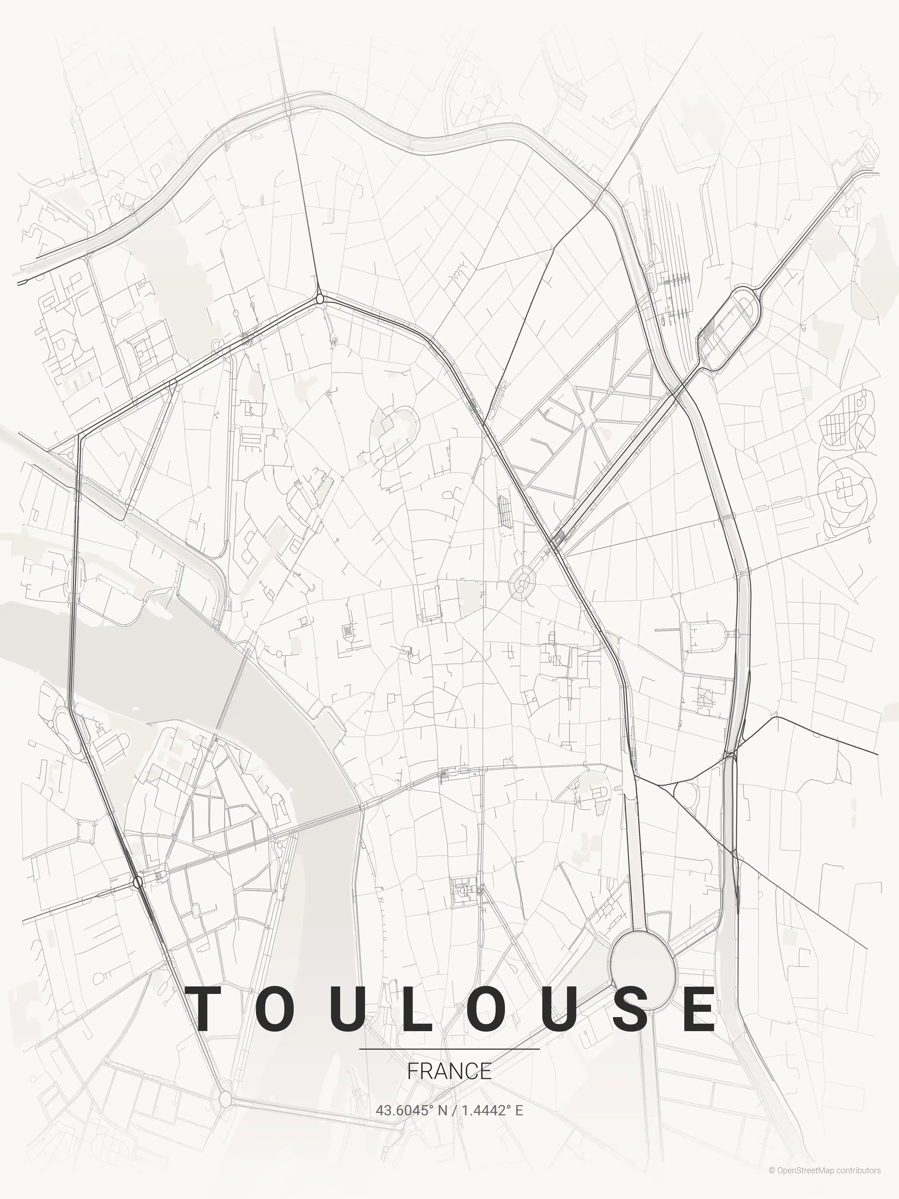 Minimalist japanese_ink street map of Toulouse, France - Urban grid art