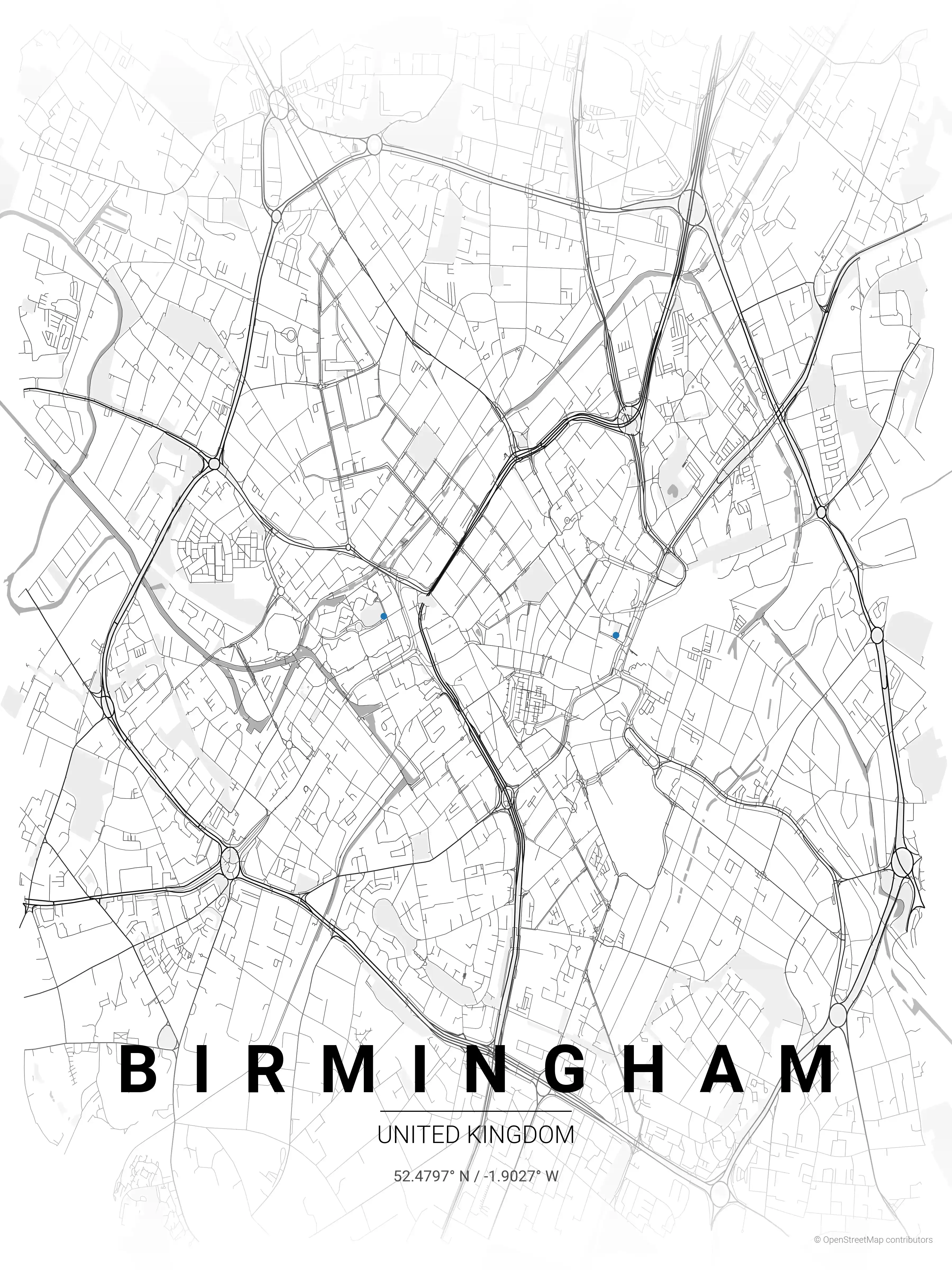 Free Birmingham map poster - contrast zones theme