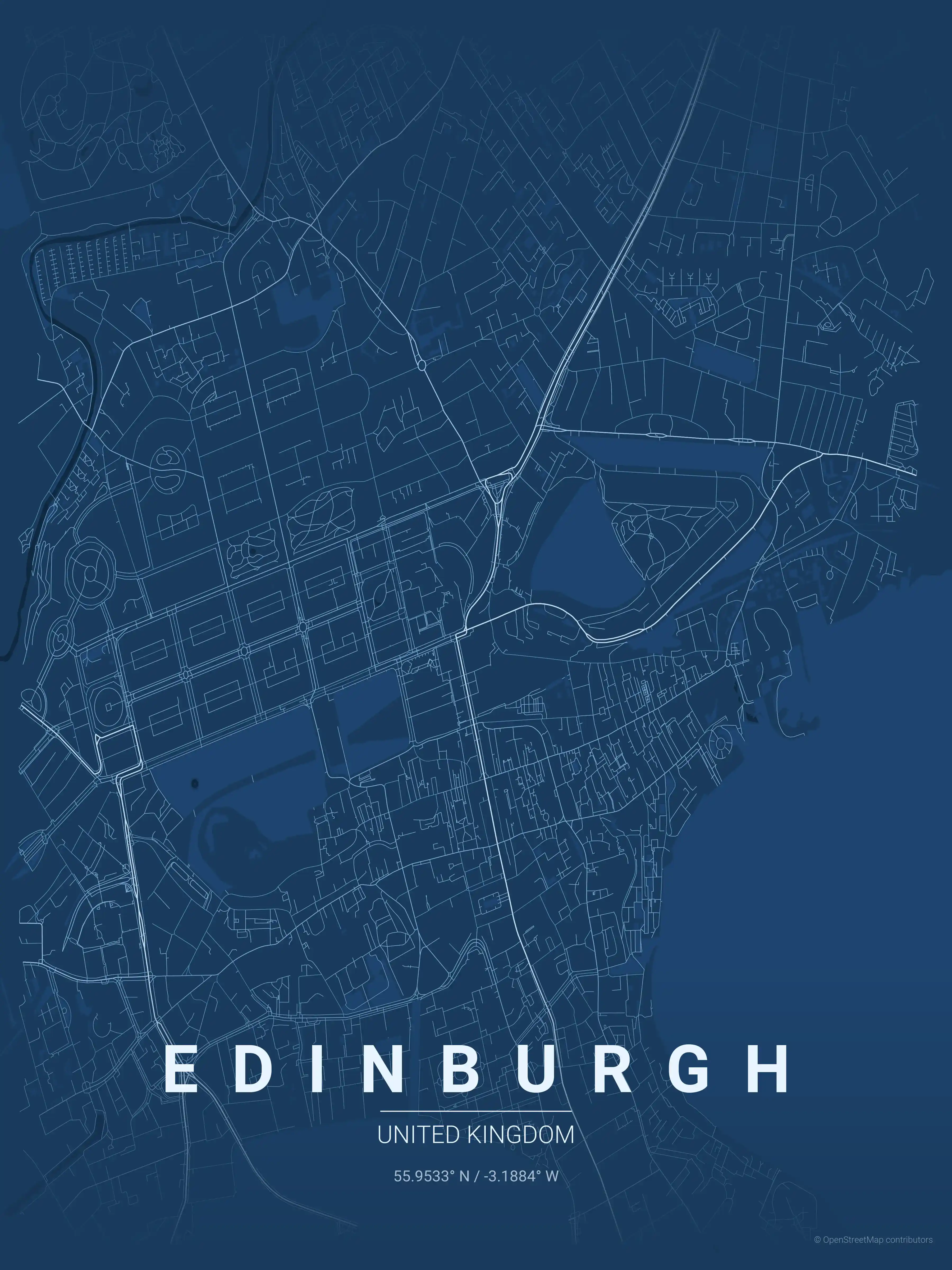 Minimalist blueprint street map of Edinburgh, United Kingdom - Urban grid art