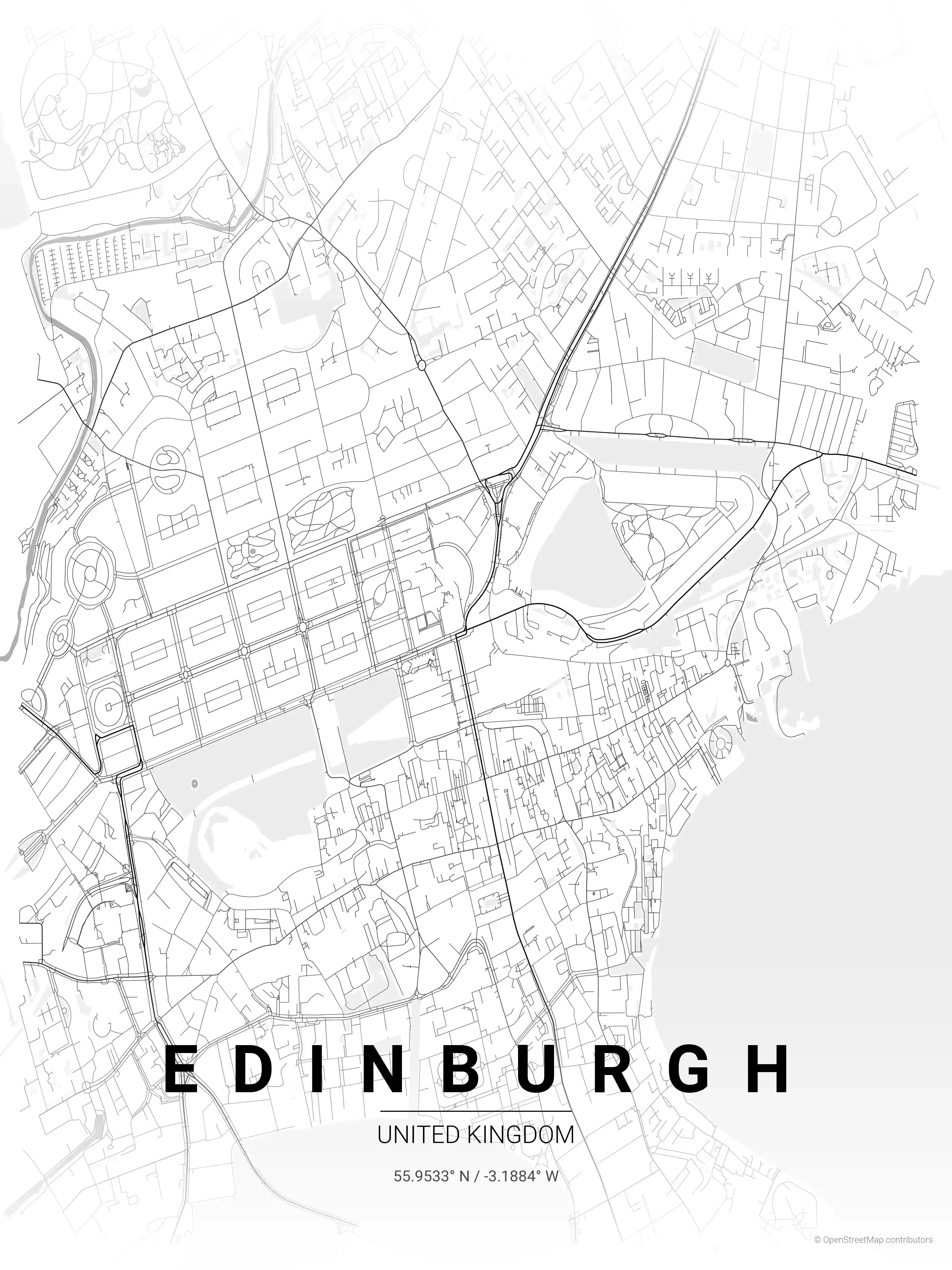 Free Edinburgh map poster - contrast zones theme