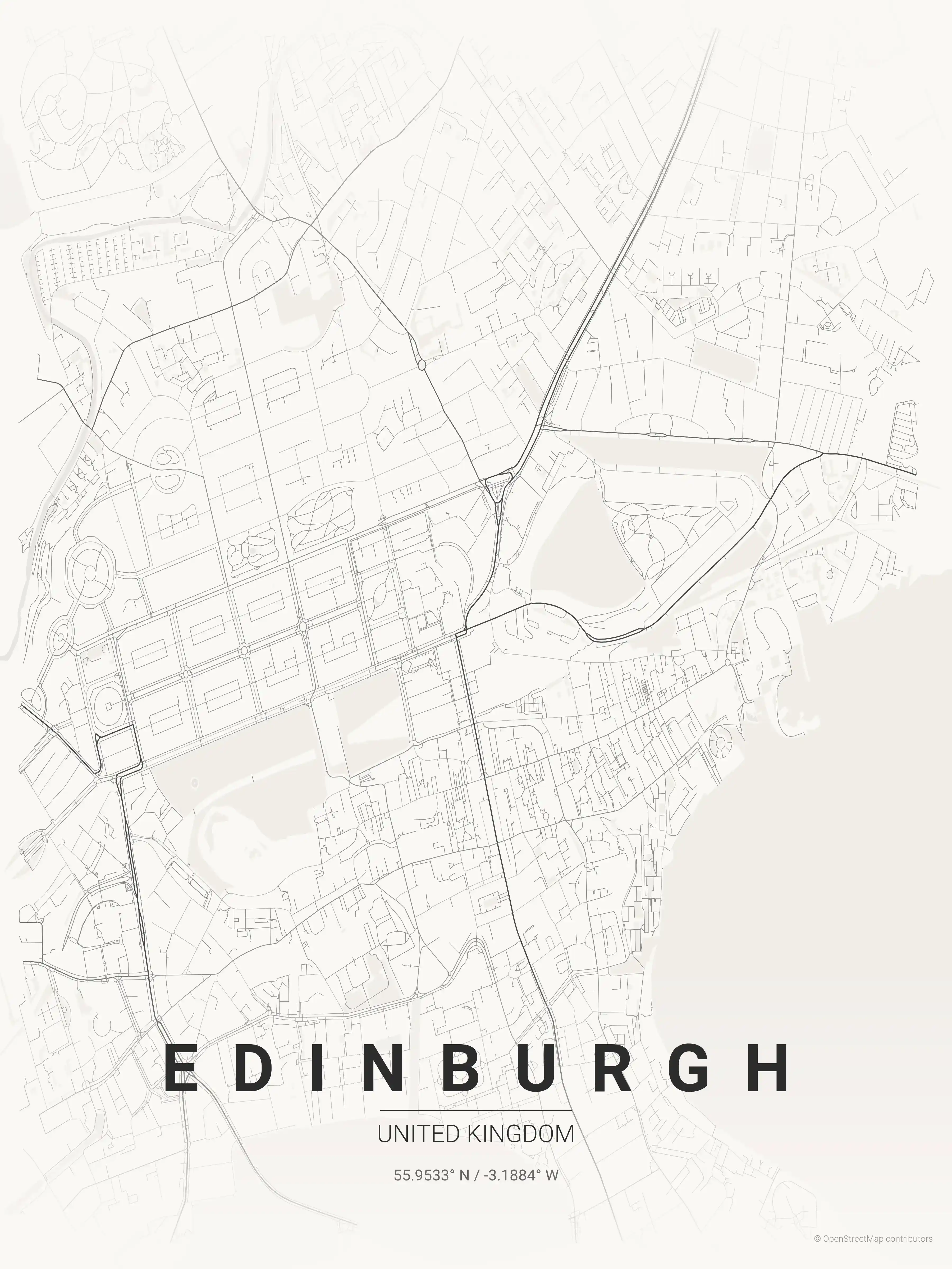 Minimalist japanese_ink street map of Edinburgh, United Kingdom - Urban grid art