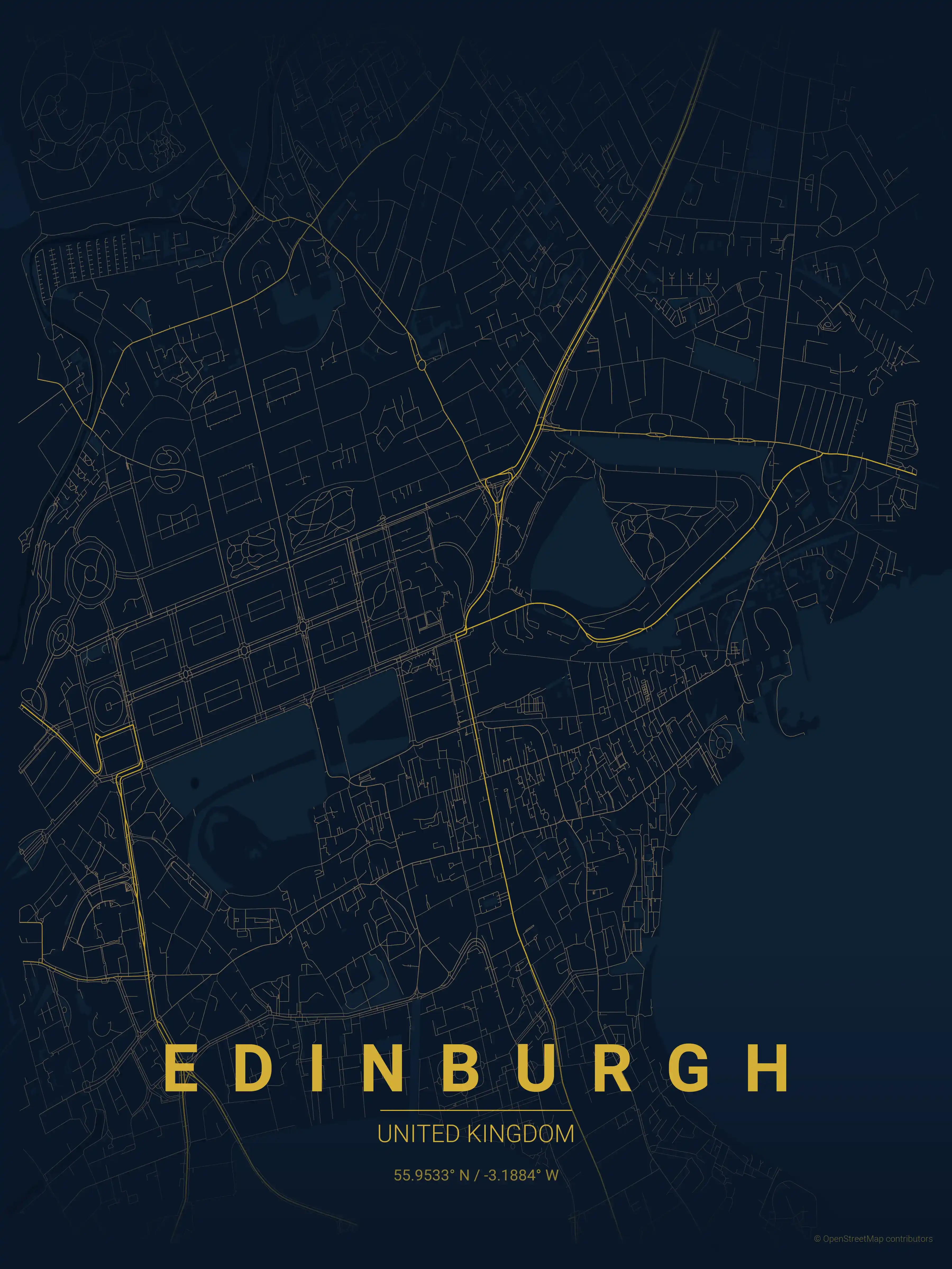 Minimalist midnight_blue street map of Edinburgh, United Kingdom - Urban grid art
