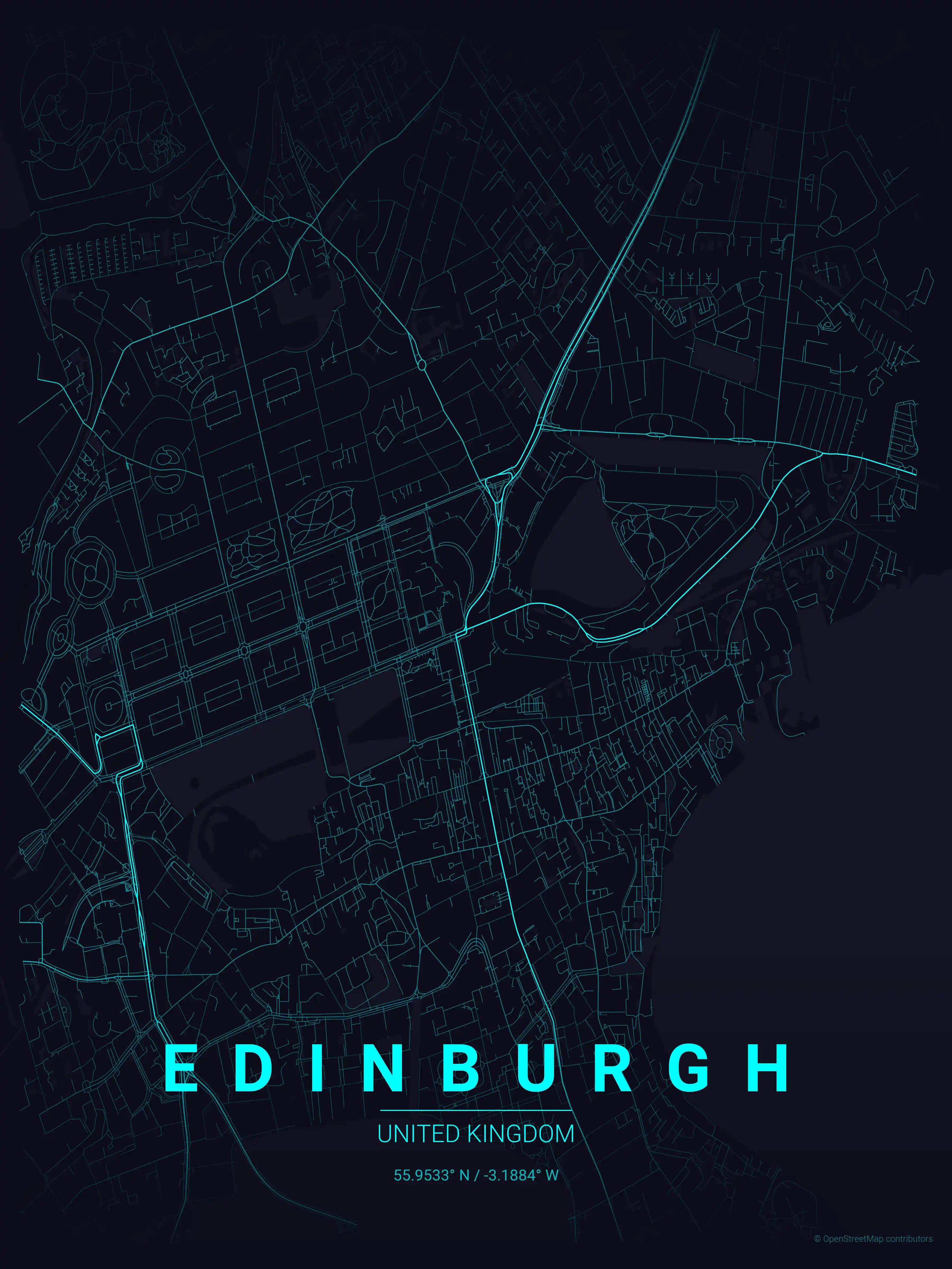 Minimalist neon_cyberpunk street map of Edinburgh, United Kingdom - Urban grid art