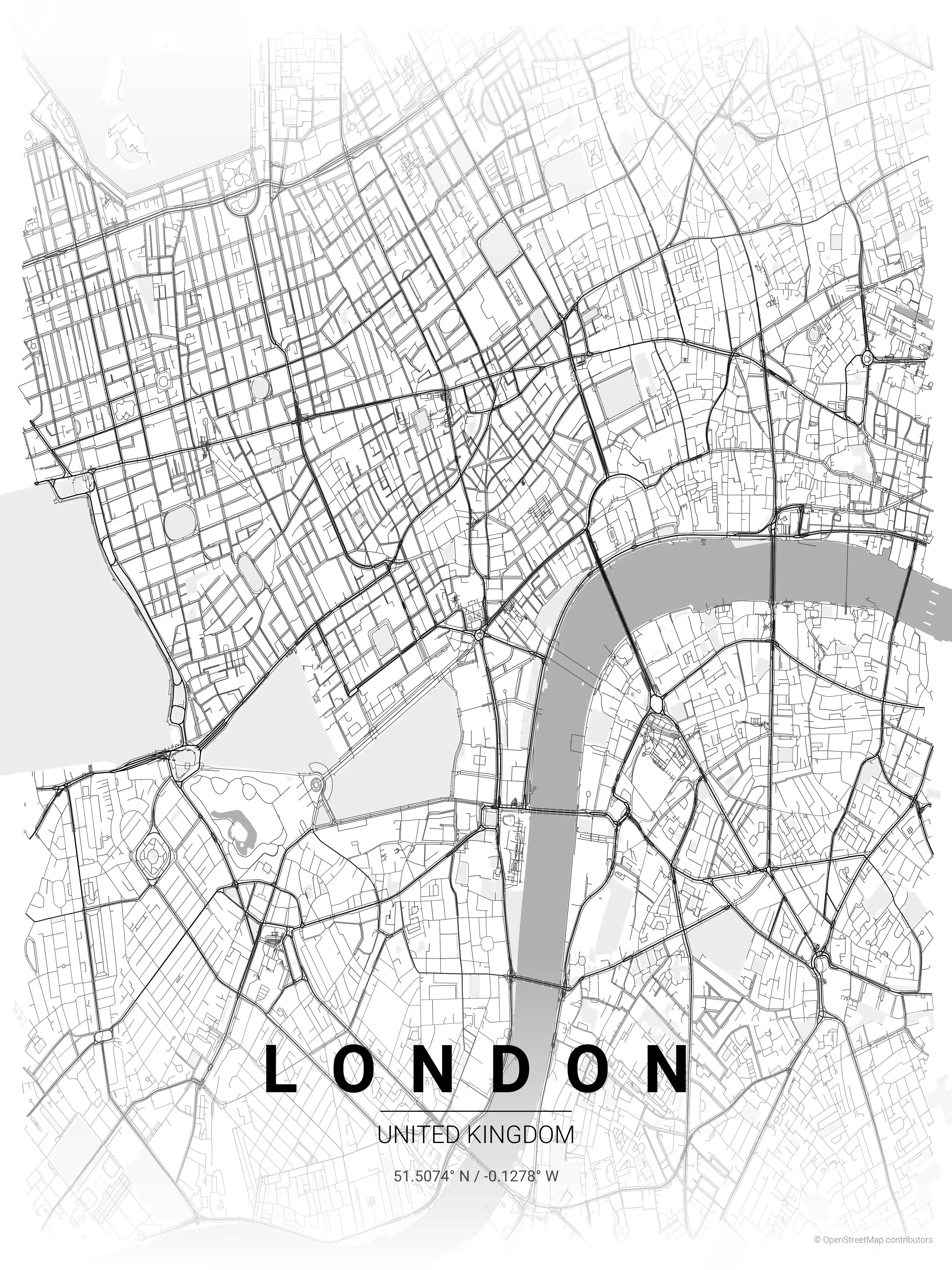 Free download: contrast zones minimalist street map poster of London, United Kingdom - High-resolution printable city outline art for walls
