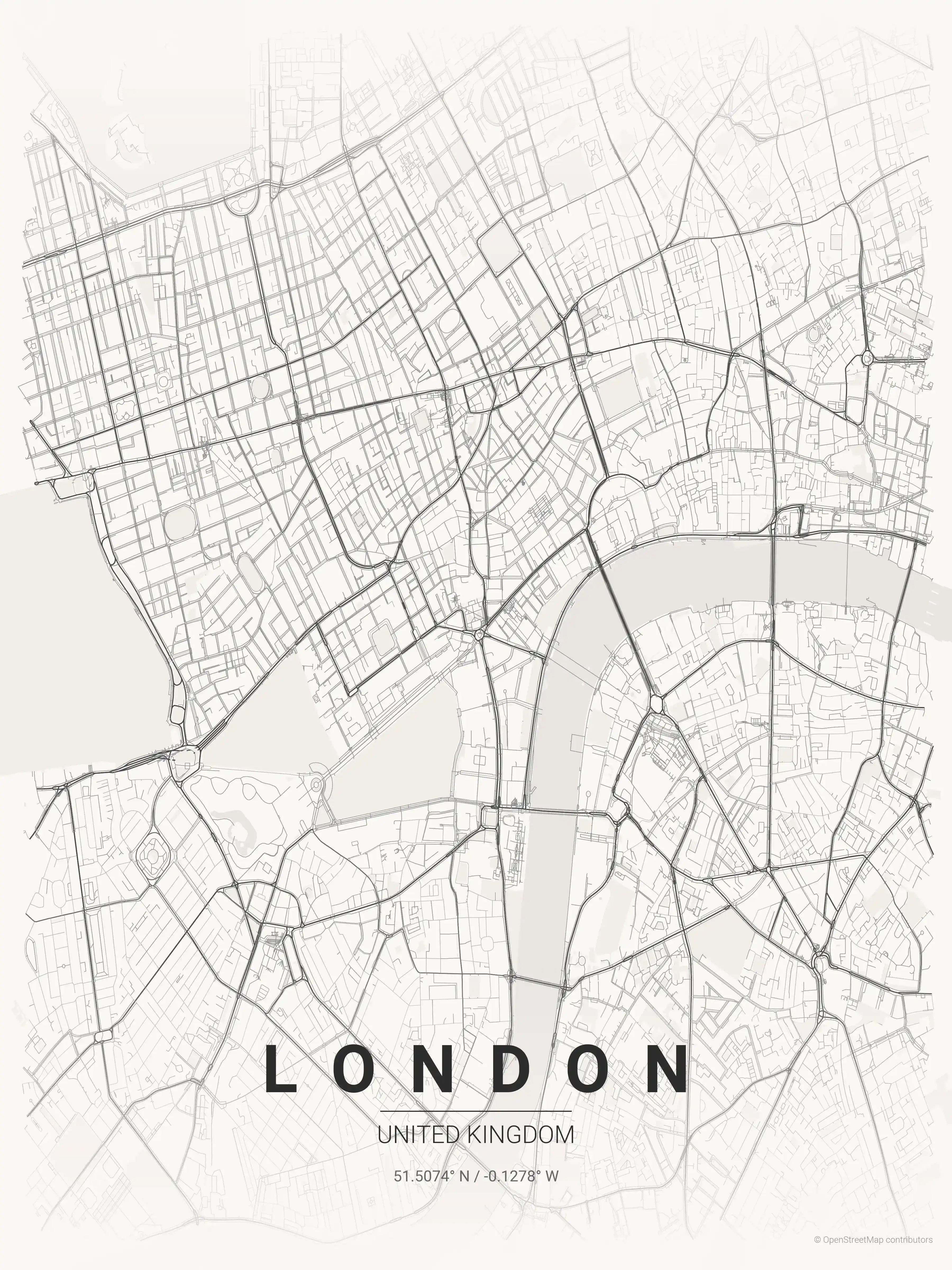 Minimalist japanese_ink street map of London, United Kingdom - Urban grid art