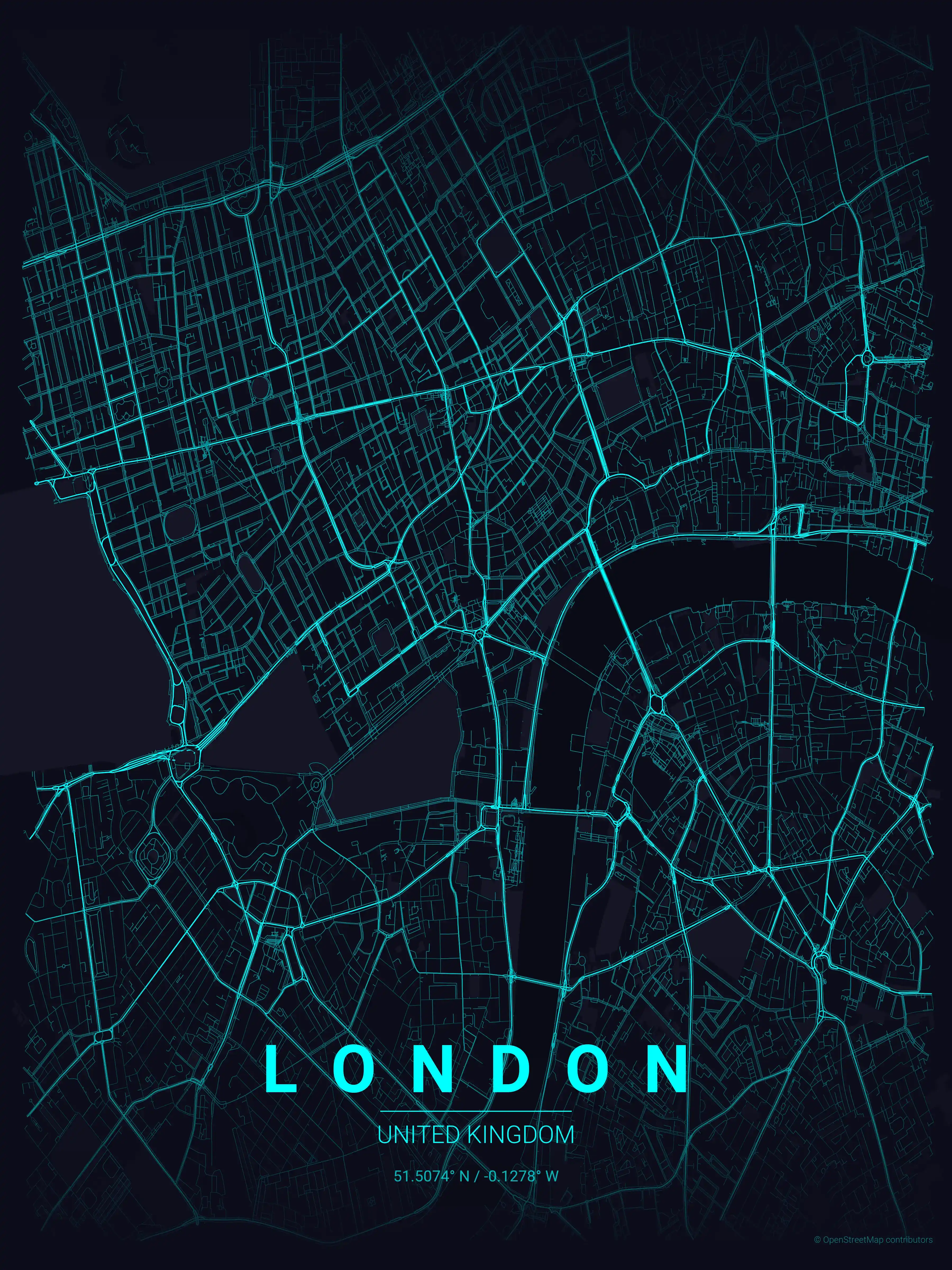 Minimalist neon_cyberpunk street map of London, United Kingdom - Urban grid art