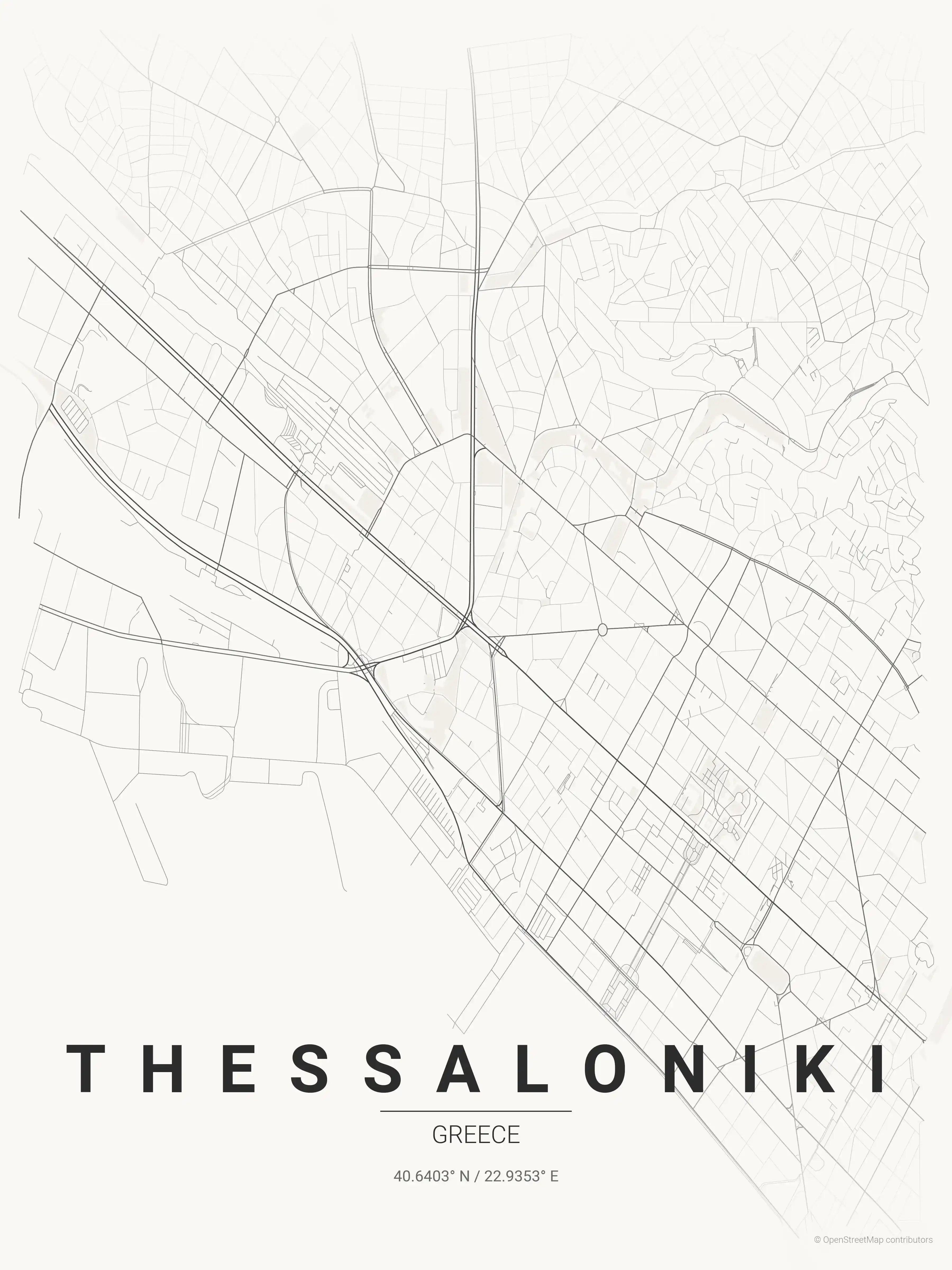 Minimalist japanese_ink street map of Thessaloniki, Greece - Urban grid art
