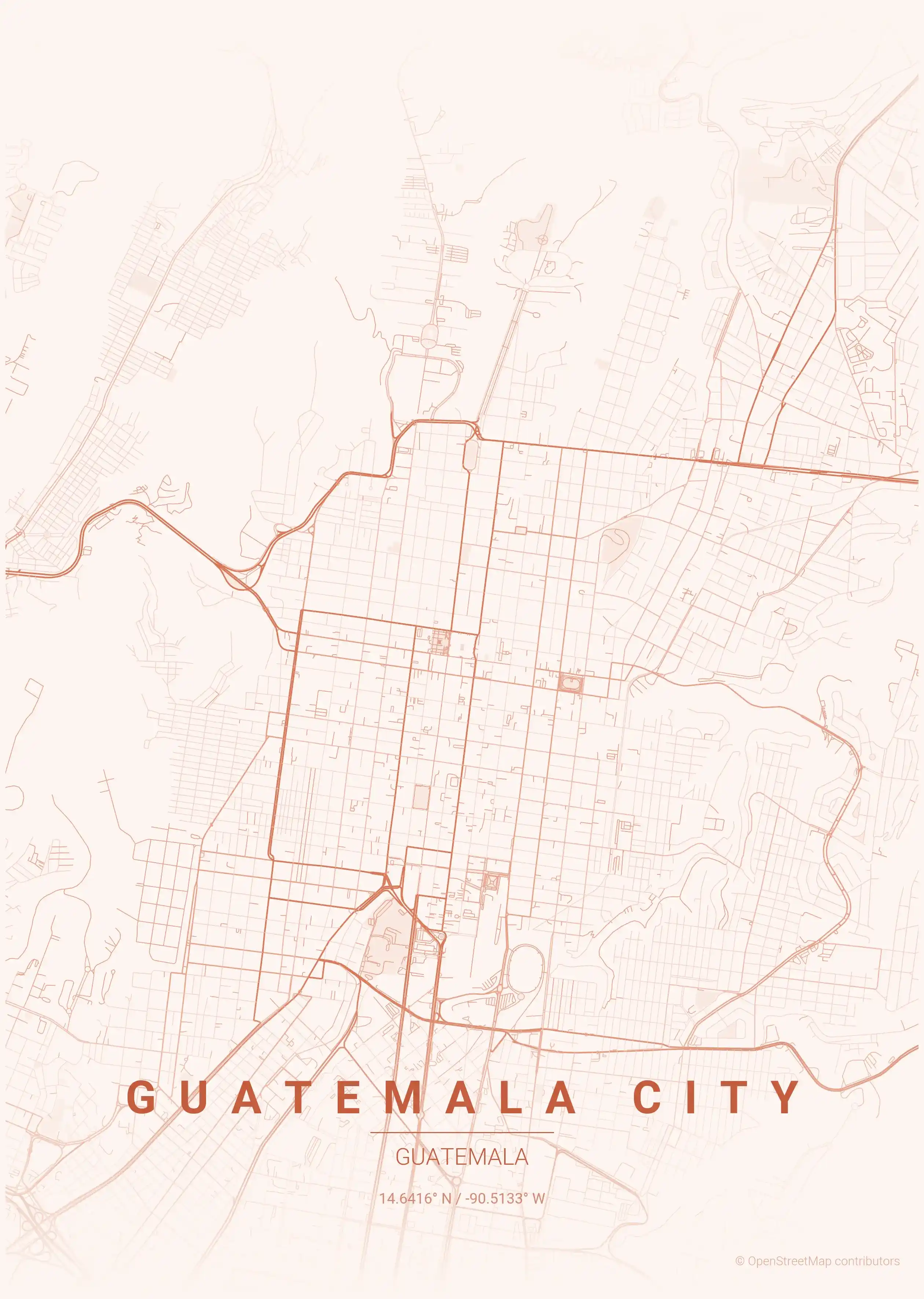 Guatemala City sunset map