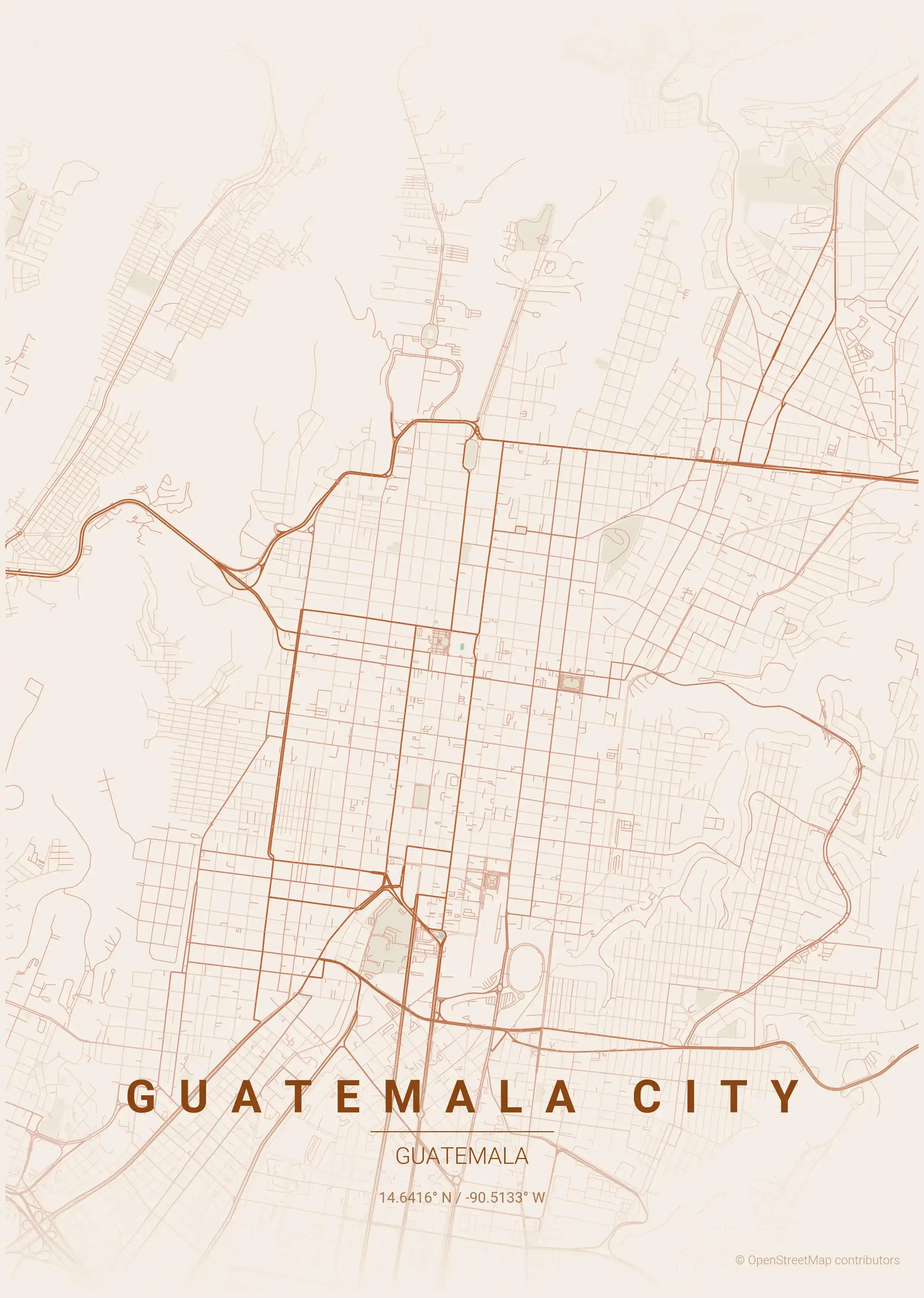 Guatemala City terracotta map