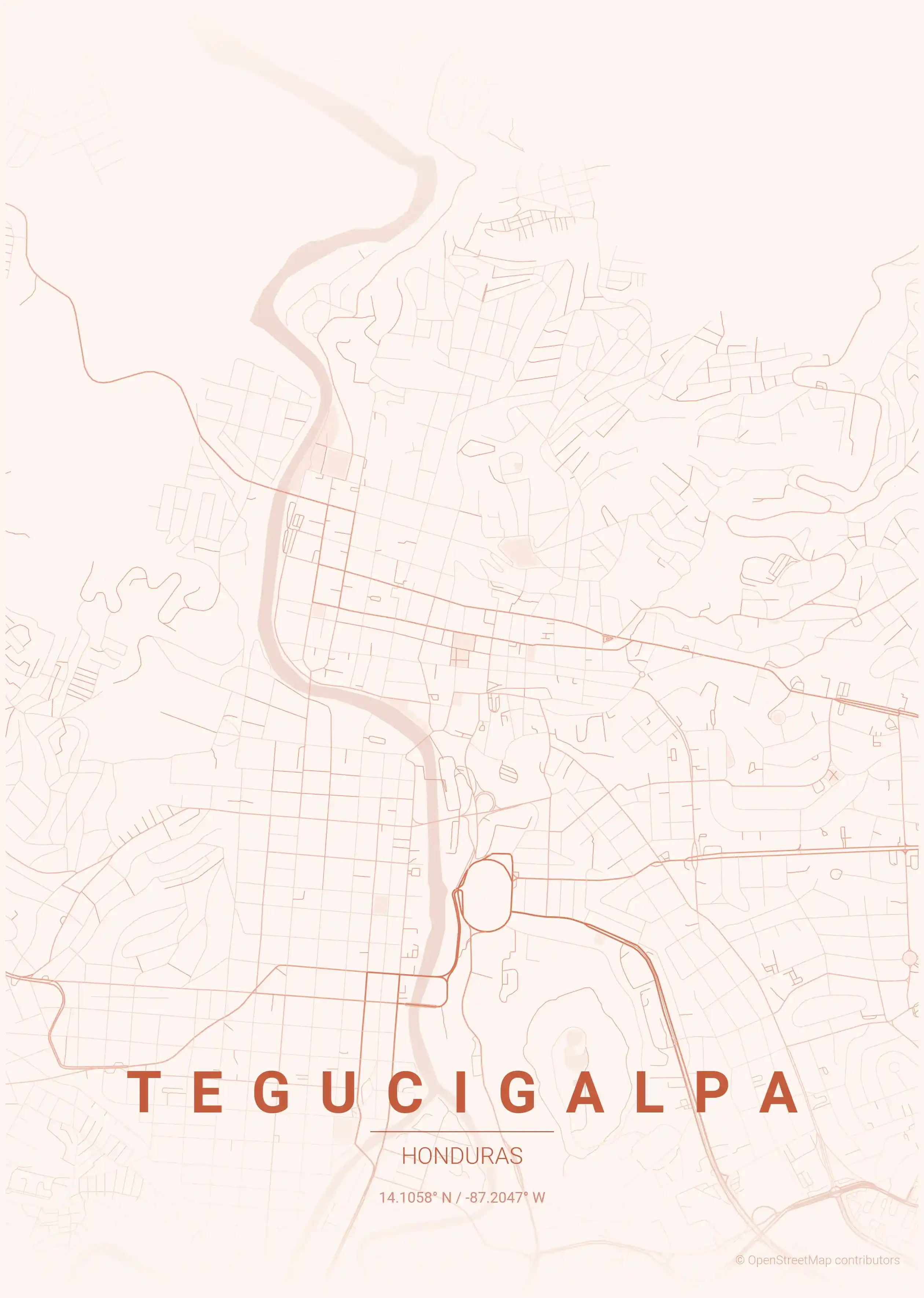 Tegucigalpa sunset map