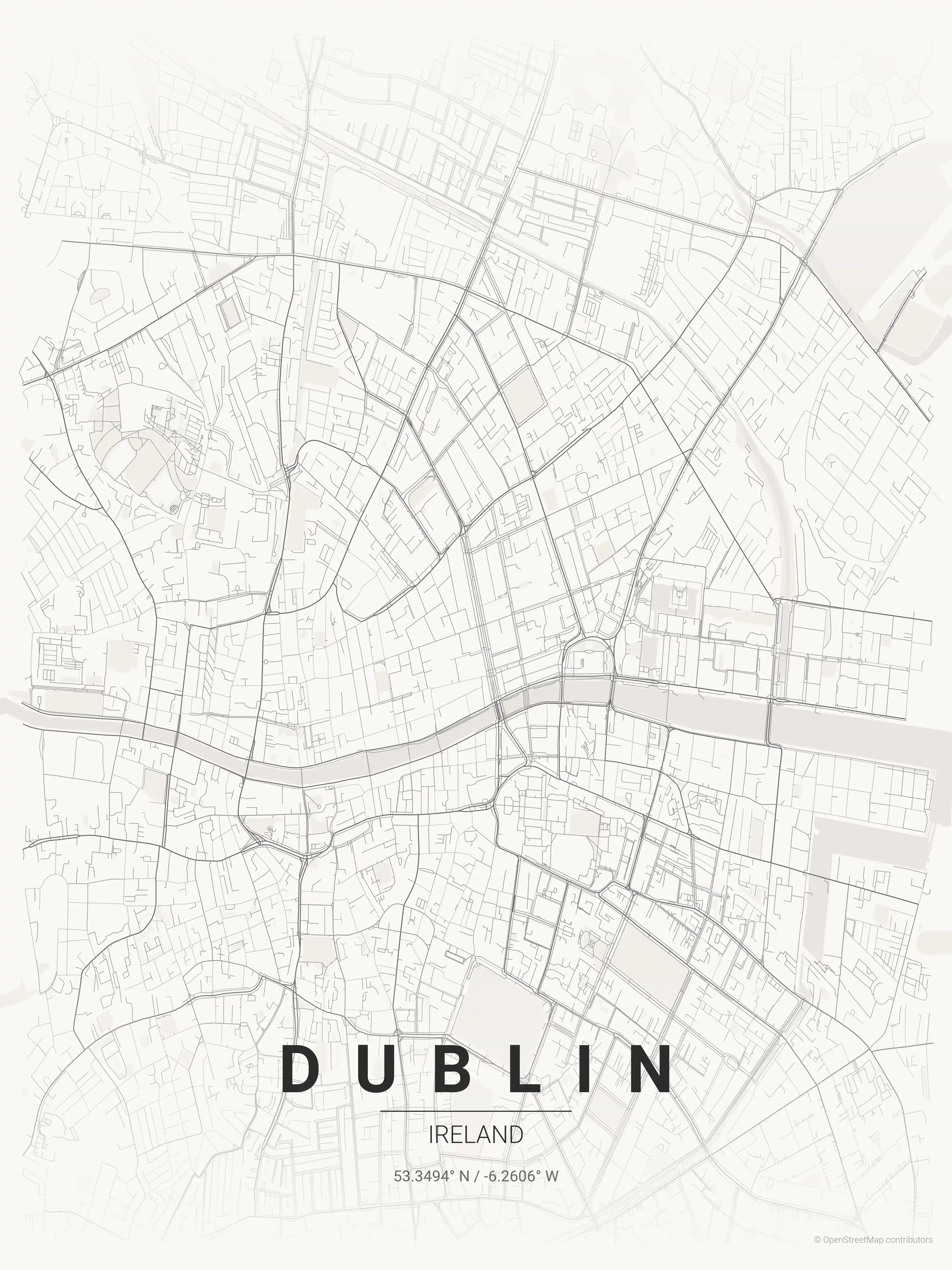Minimalist japanese_ink street map of Dublin, Ireland - Urban grid art