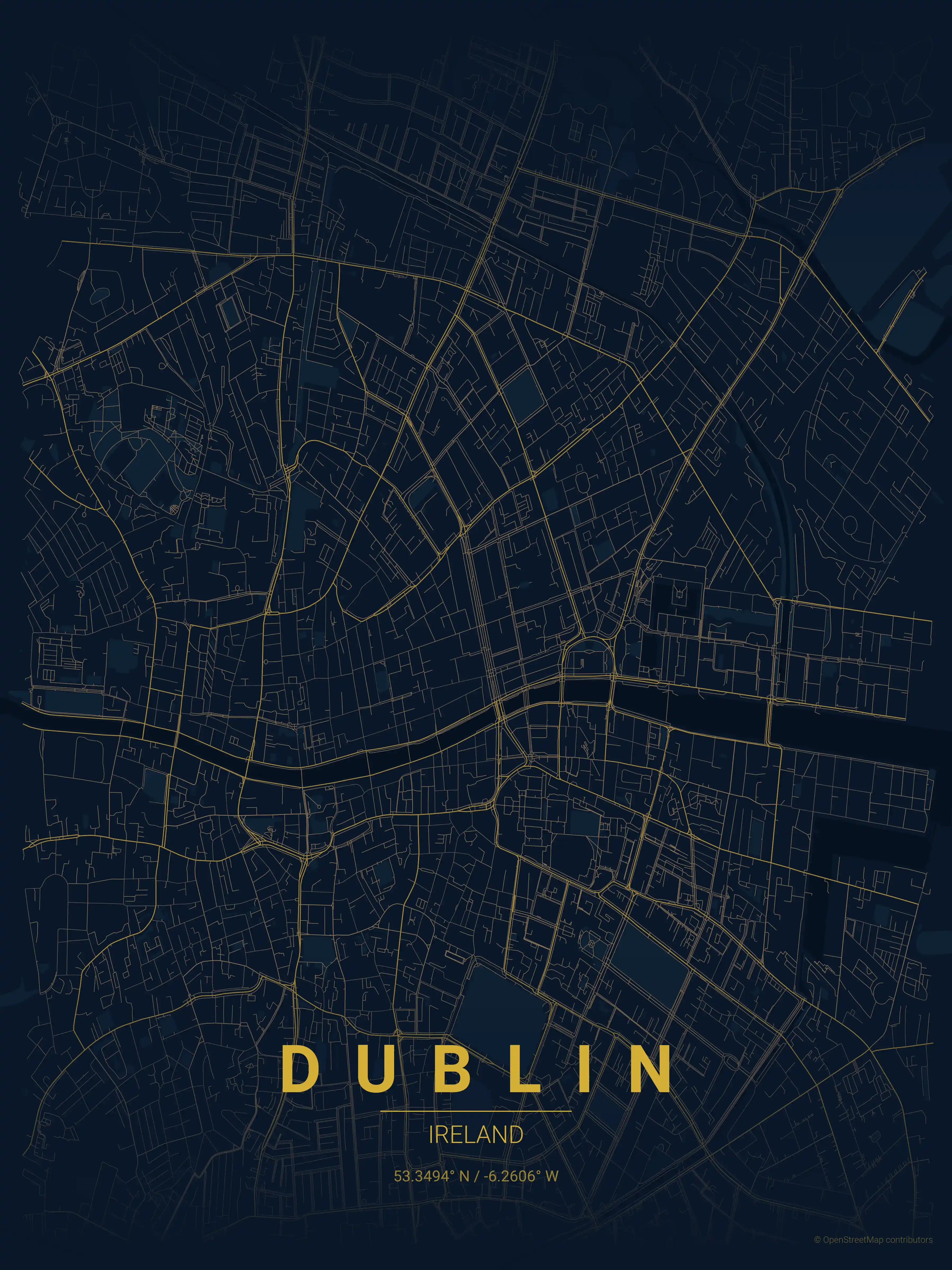 Minimalist midnight_blue street map of Dublin, Ireland - Urban grid art