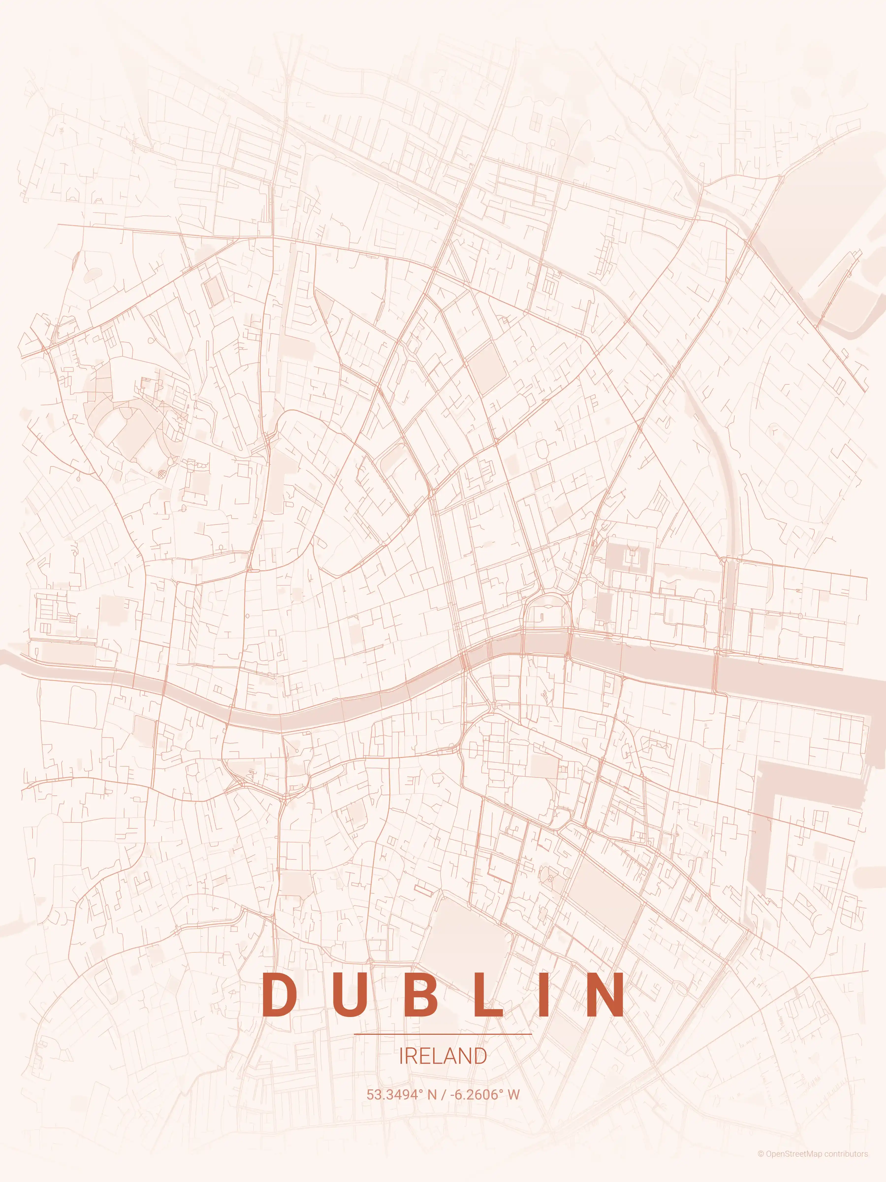 Minimalist sunset street map of Dublin, Ireland - Urban grid art