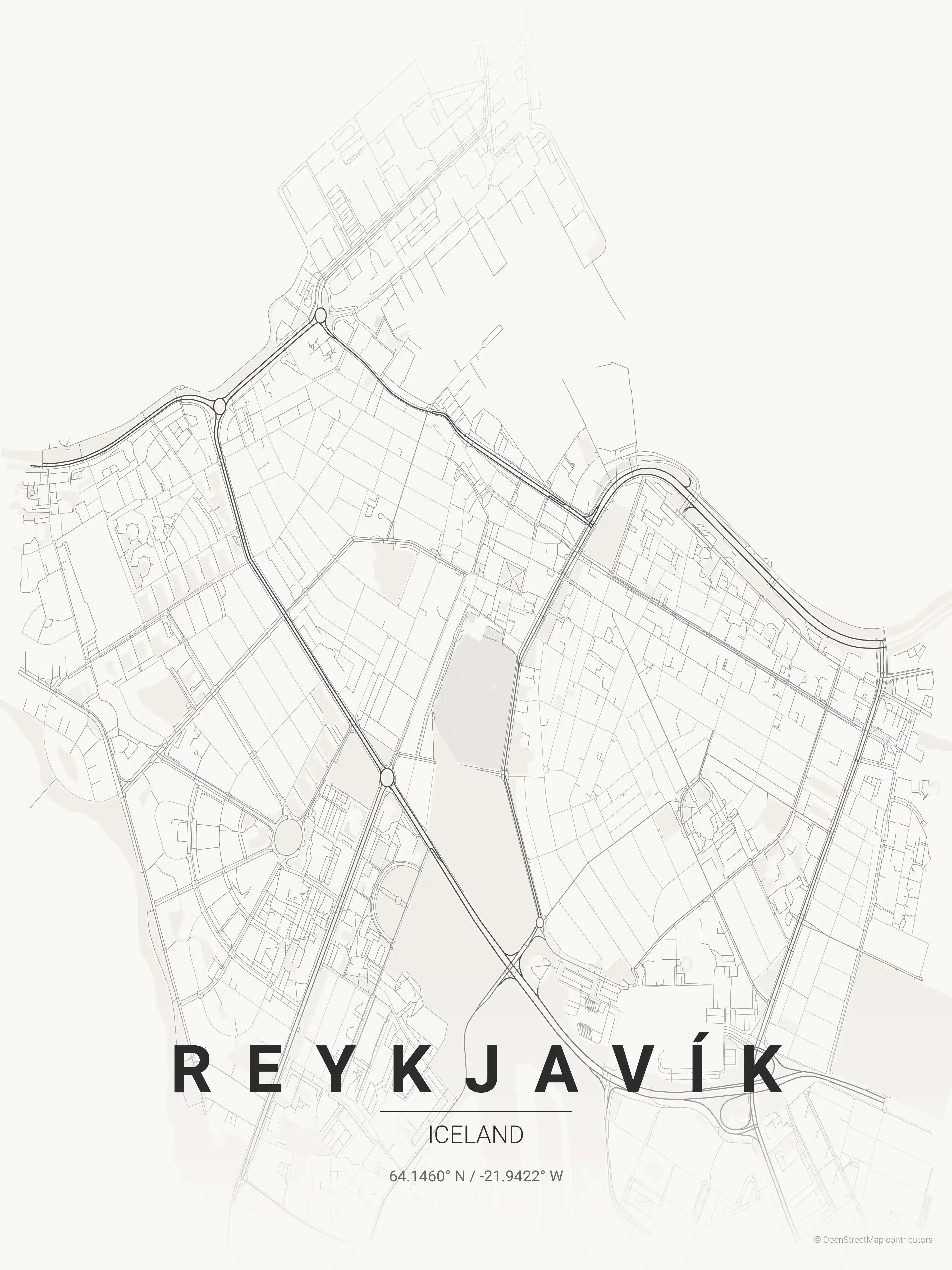 Minimalist japanese_ink street map of Reykjavík, Iceland - Urban grid art