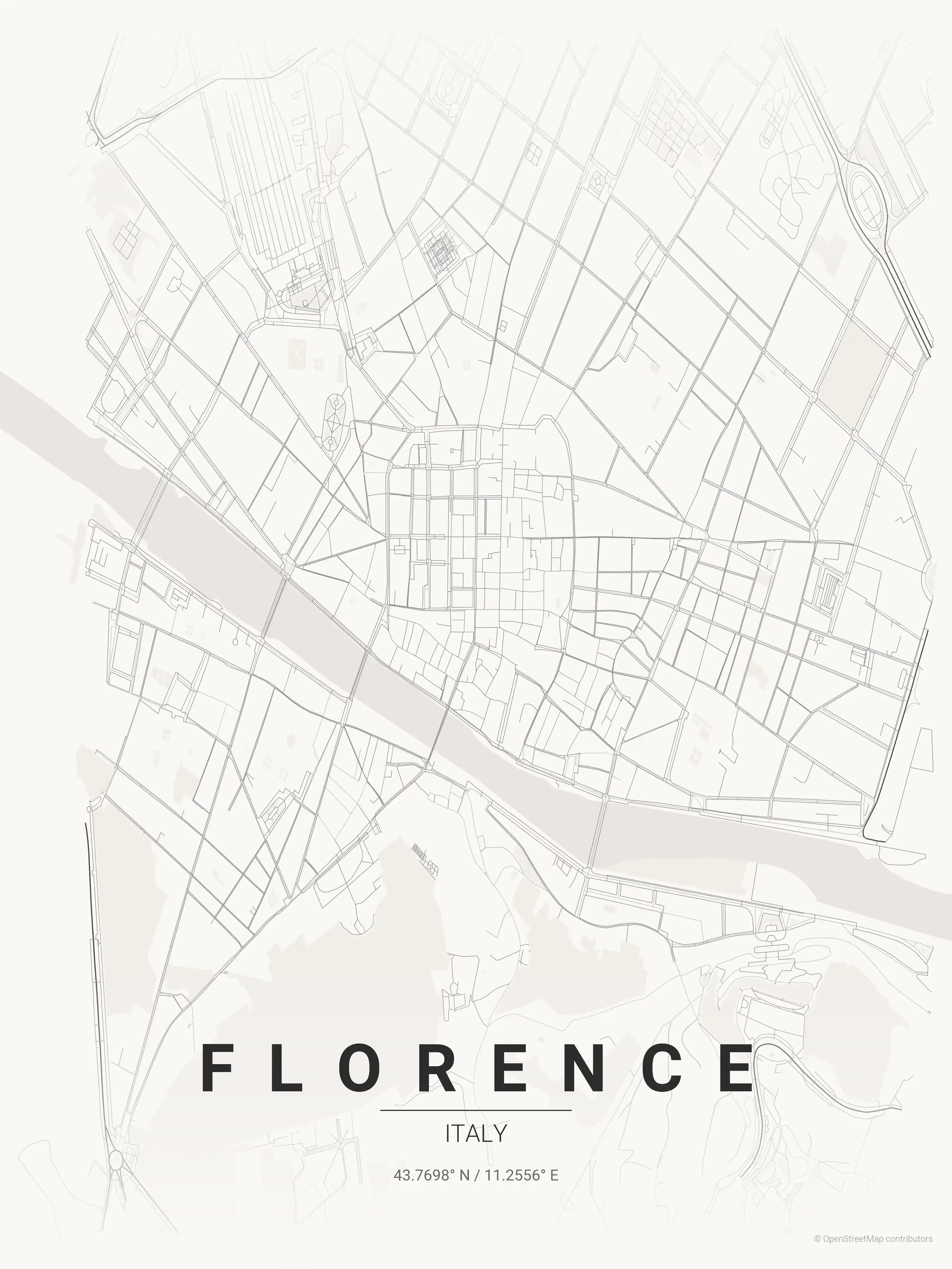 Minimalist japanese_ink street map of Florence, Italy - Urban grid art