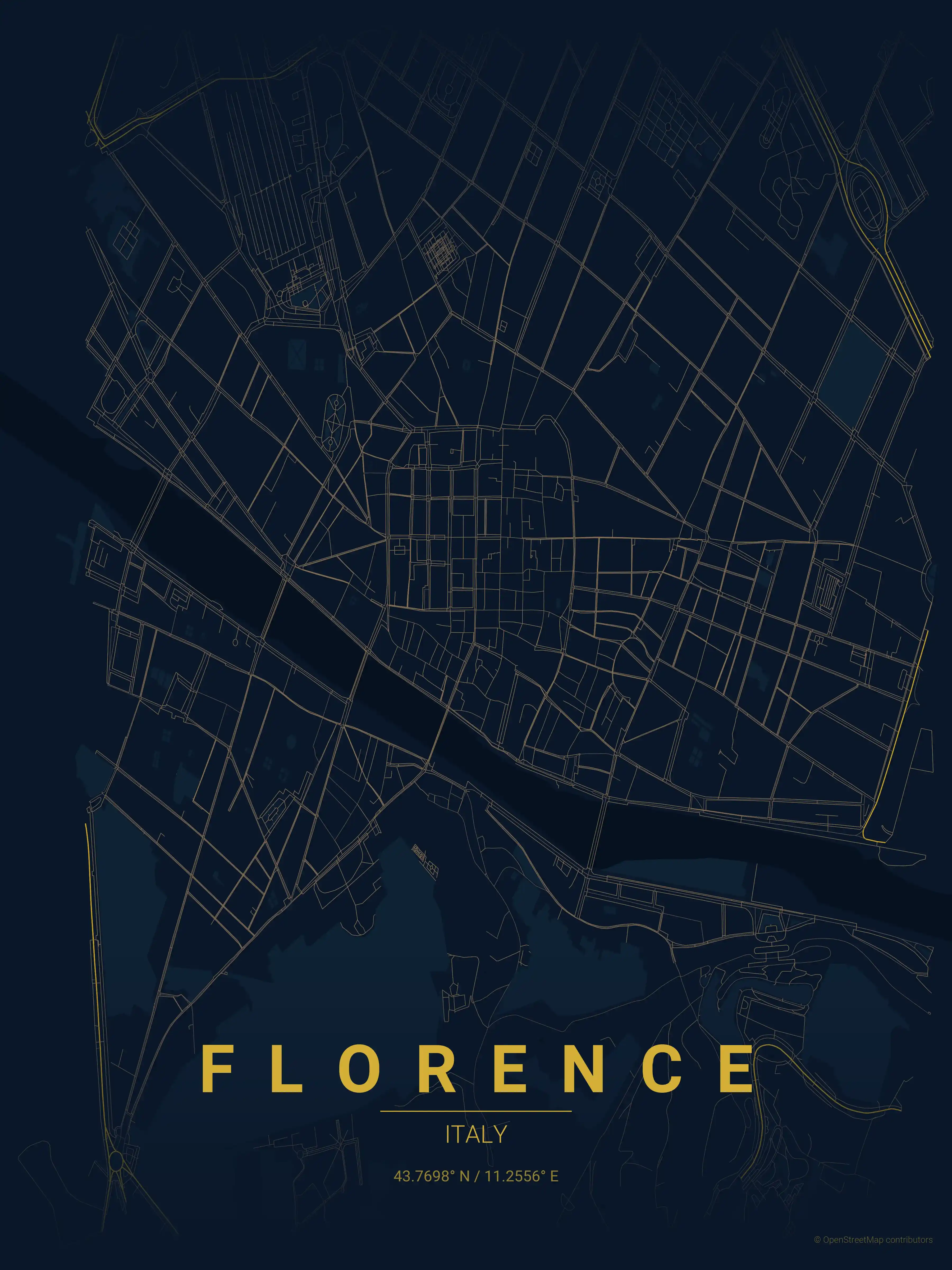 Minimalist midnight_blue street map of Florence, Italy - Urban grid art