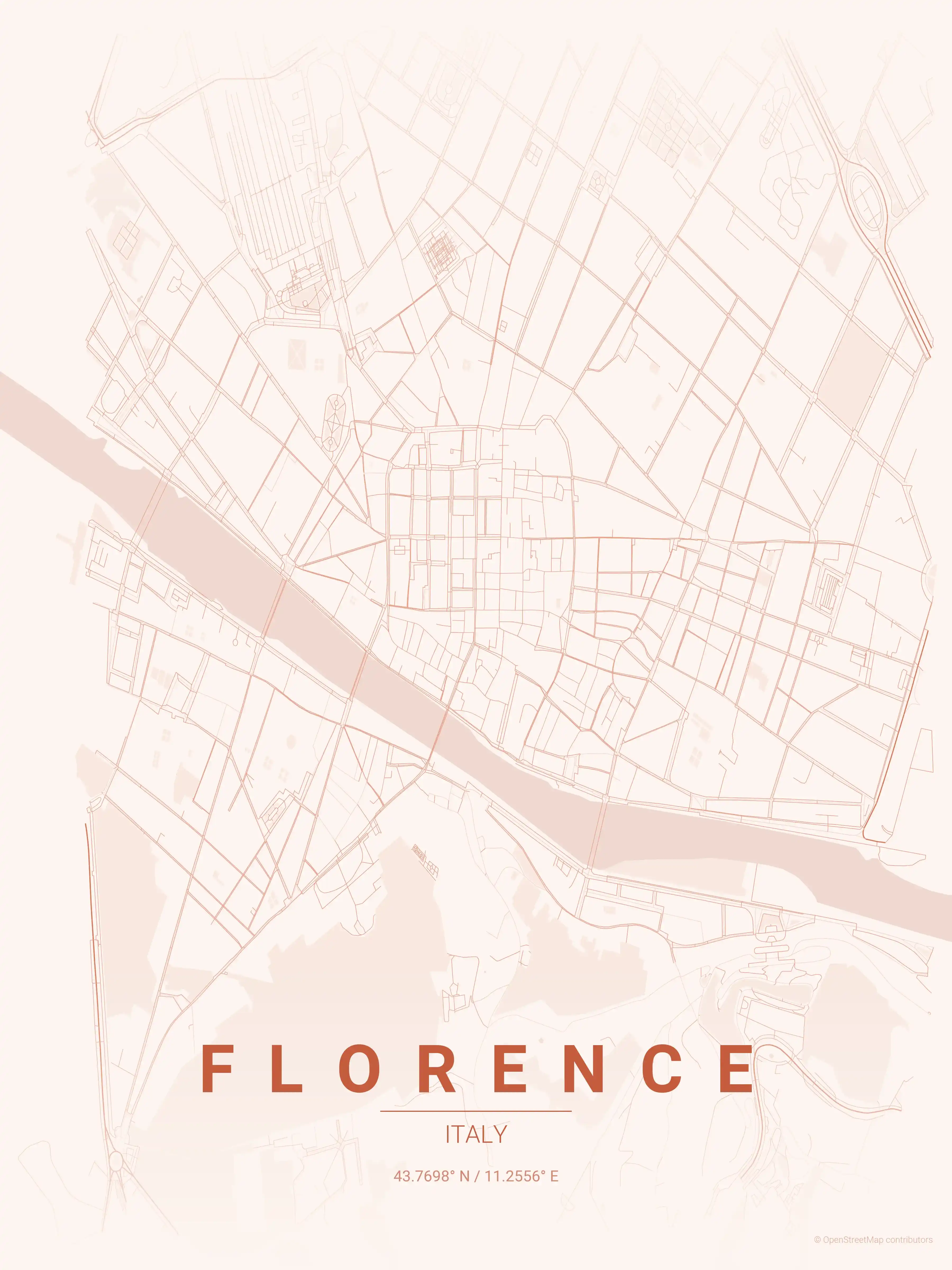 Minimalist sunset street map of Florence, Italy - Urban grid art