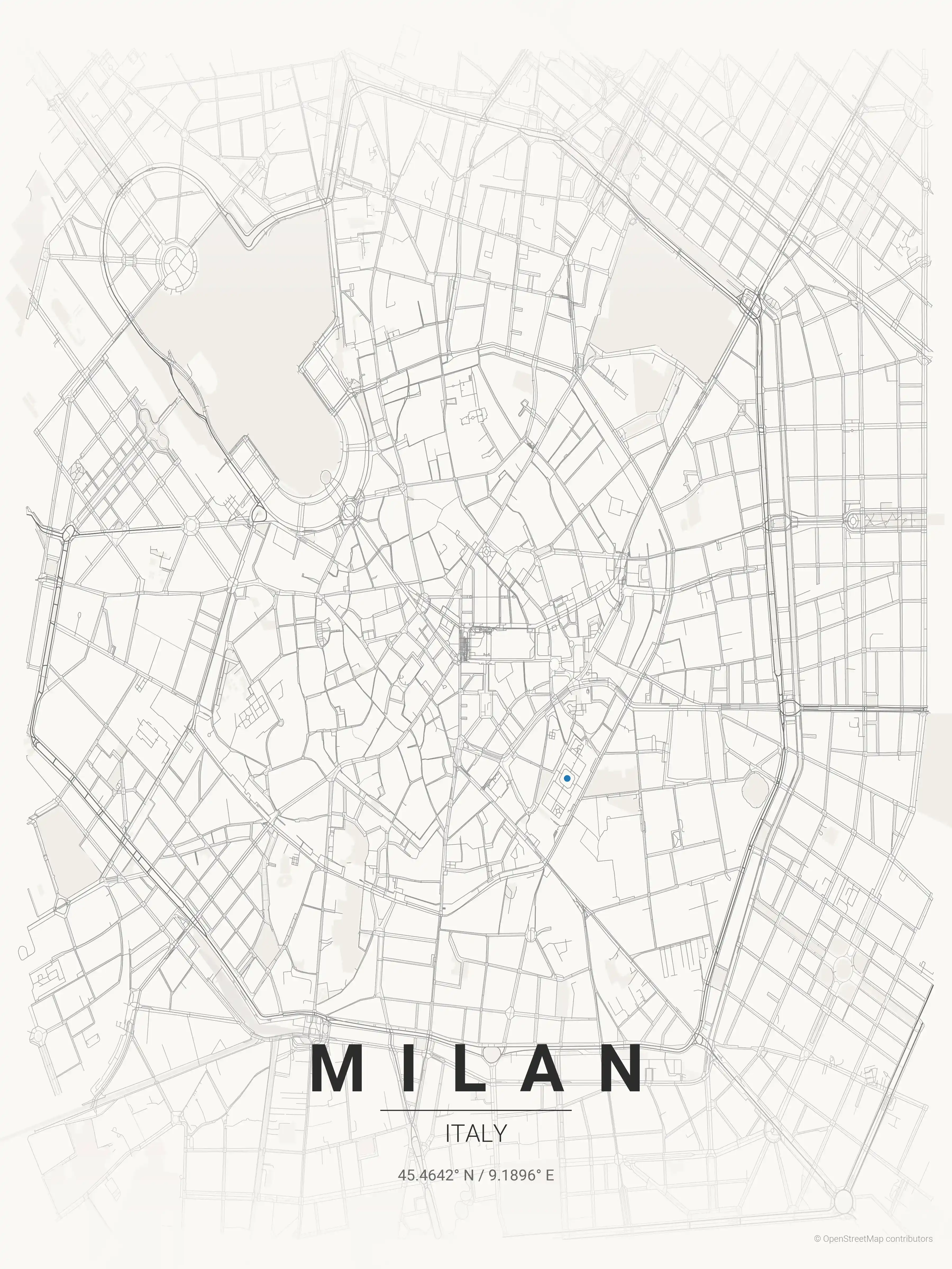 Minimalist japanese_ink street map of Milan, Italy - Urban grid art