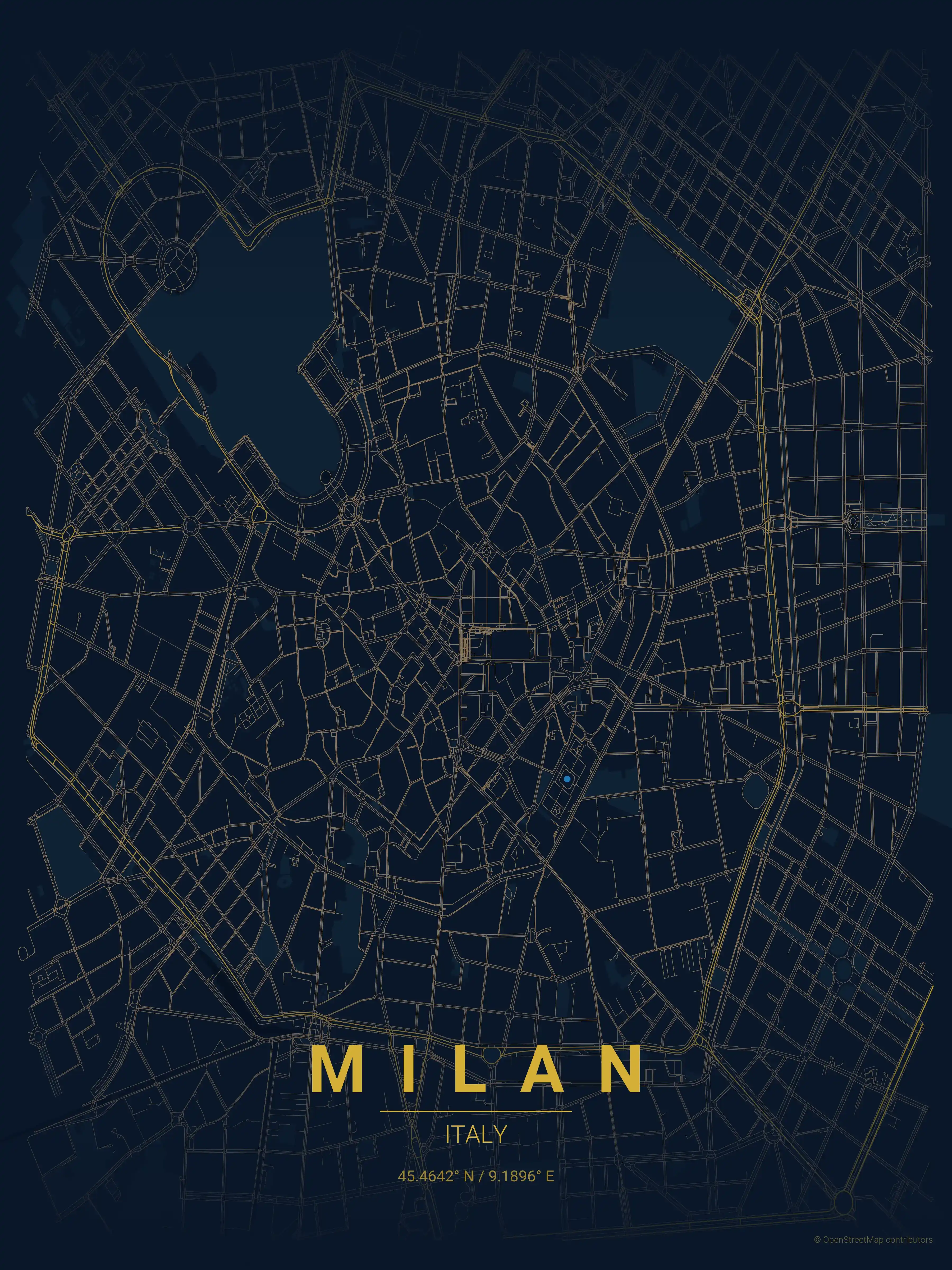 Minimalist midnight_blue street map of Milan, Italy - Urban grid art