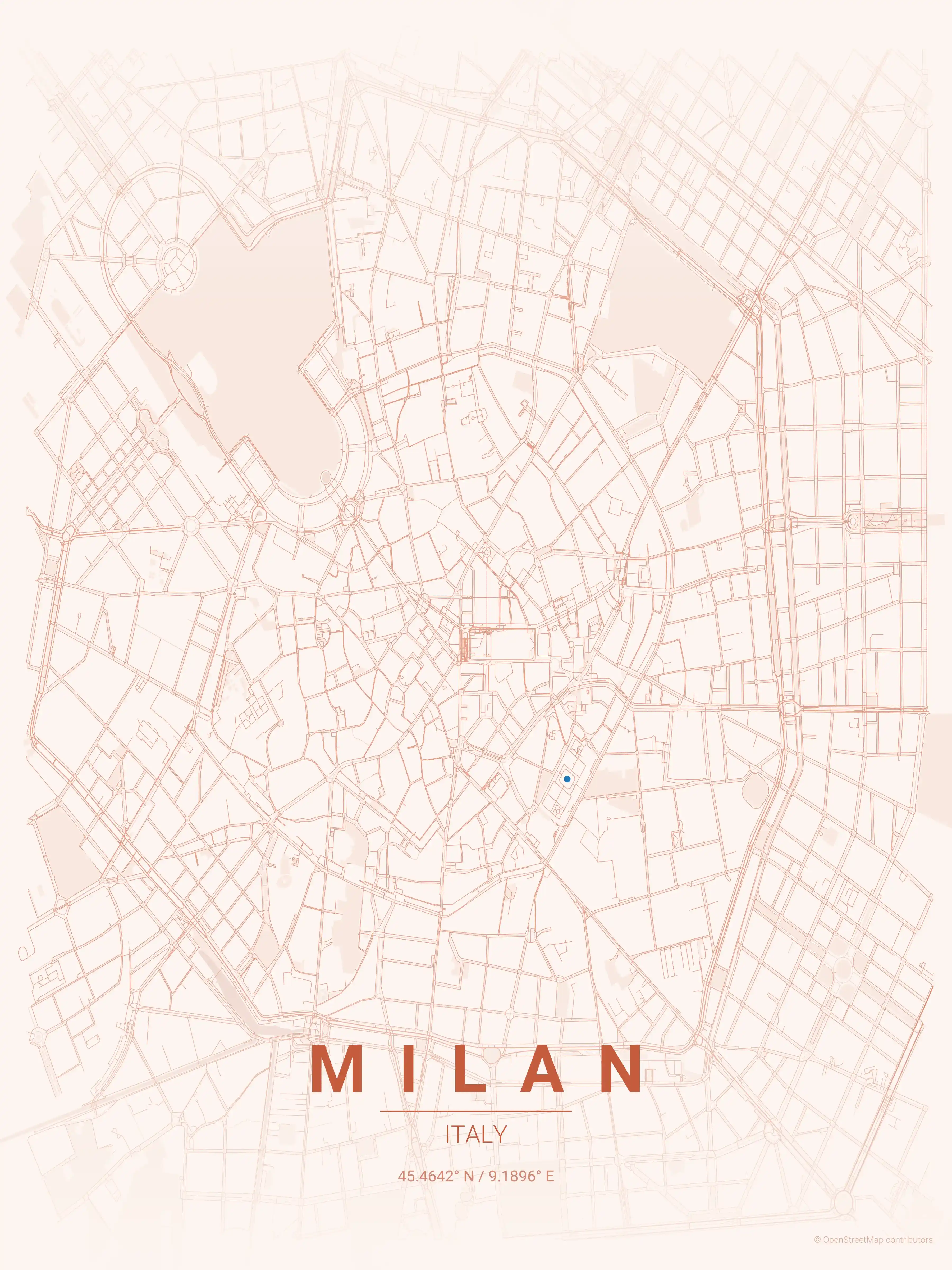 Minimalist sunset street map of Milan, Italy - Urban grid art